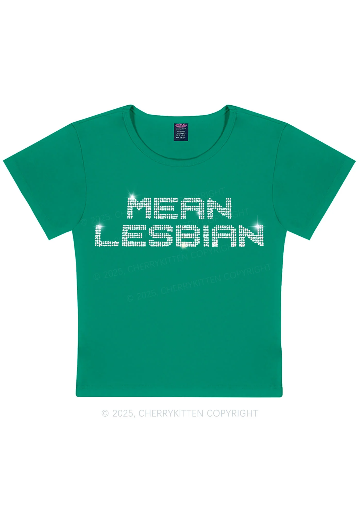 Rhinestone Mean Lesbian Pride Y2K Baby Tee Cherrykitten - Image 7