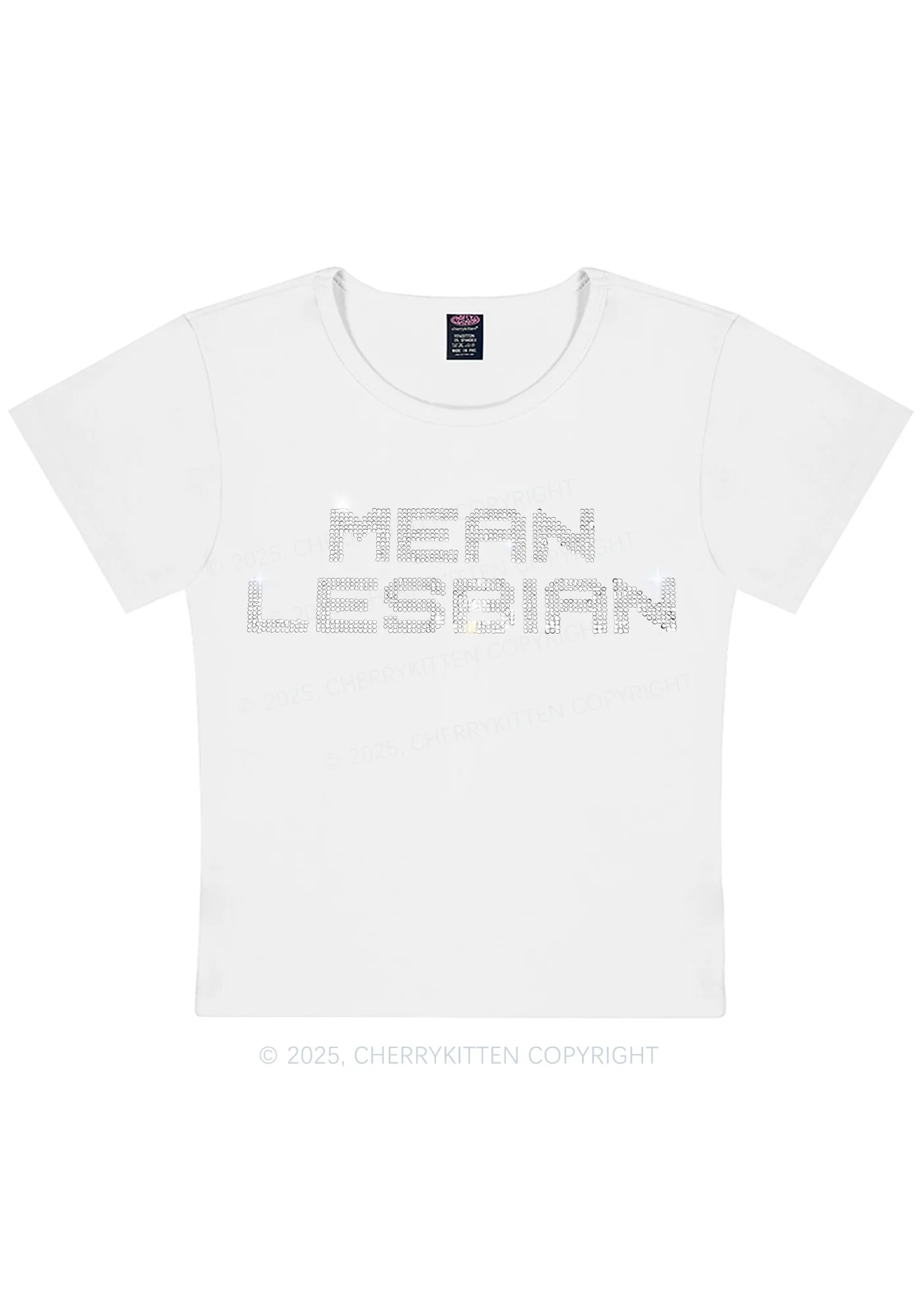 Rhinestone Mean Lesbian Pride Y2K Baby Tee Cherrykitten - Image 8