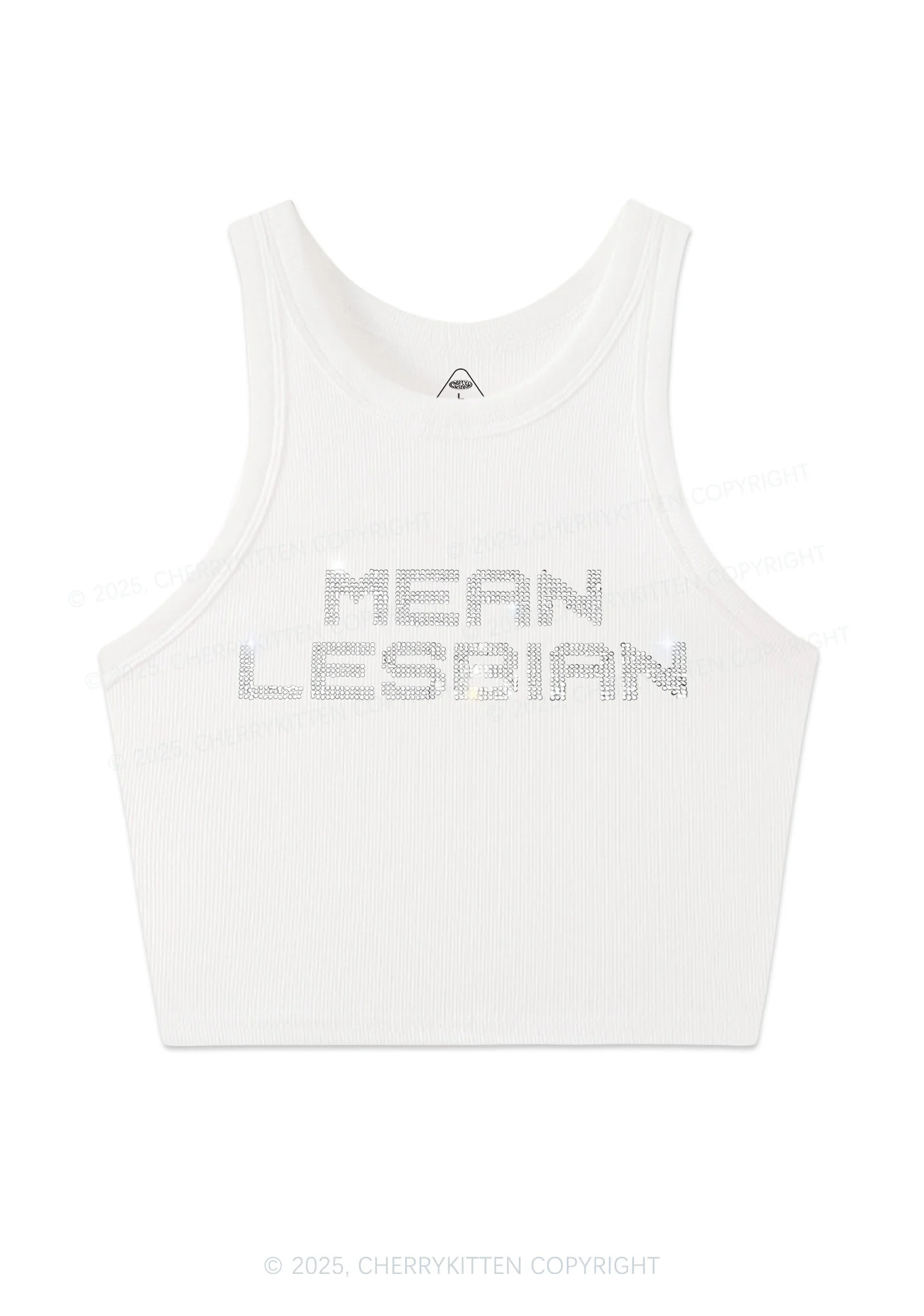 Rhinestone Mean Lesbian Pride Y2K Crop Tank Top Cherrykitten - Image 4