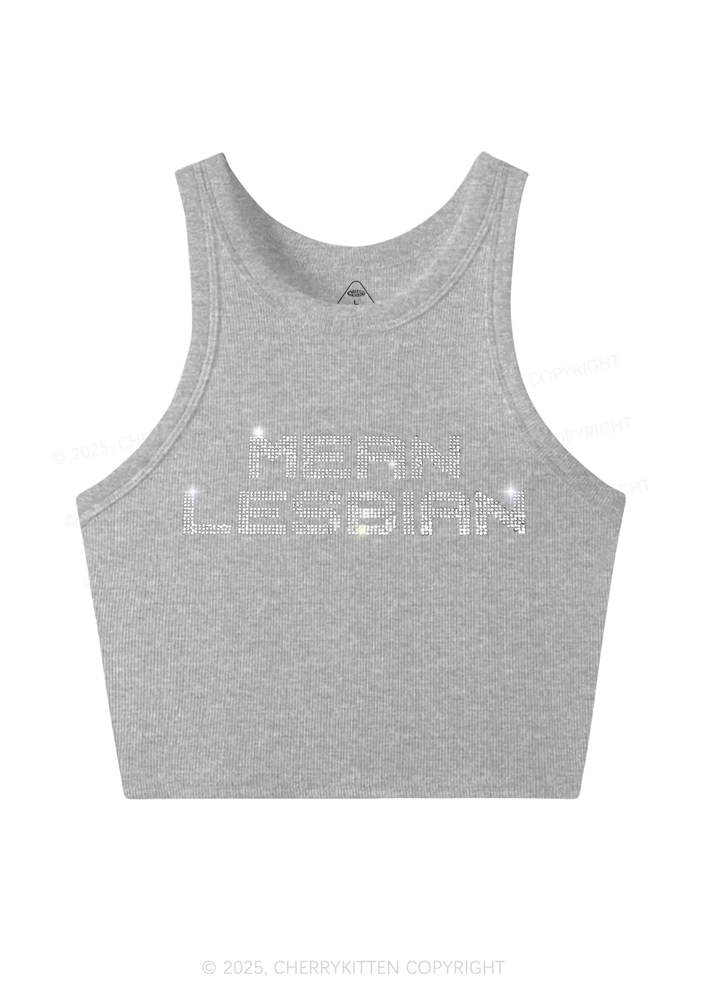 Rhinestone Mean Lesbian Pride Y2K Crop Tank Top Cherrykitten - Image 5