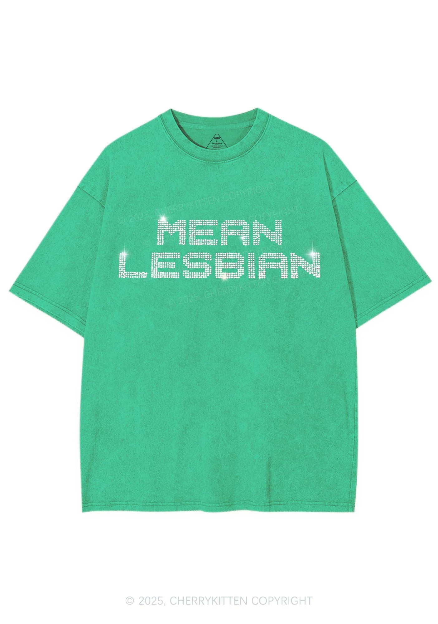 Rhinestone Mean Lesbian Pride Y2K Shirts Washed Tee Cherrykitten - Image 5
