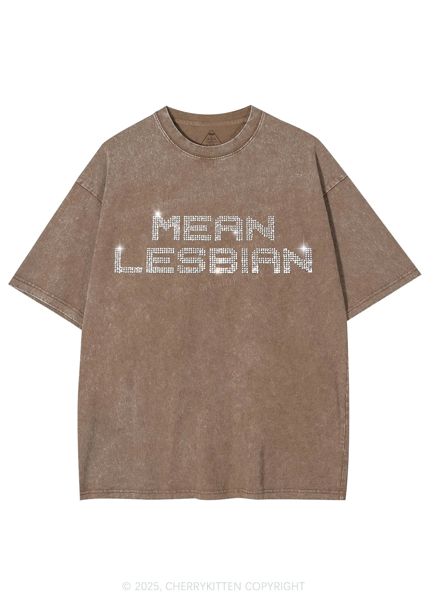 Rhinestone Mean Lesbian Pride Y2K Shirts Washed Tee Cherrykitten - Image 6