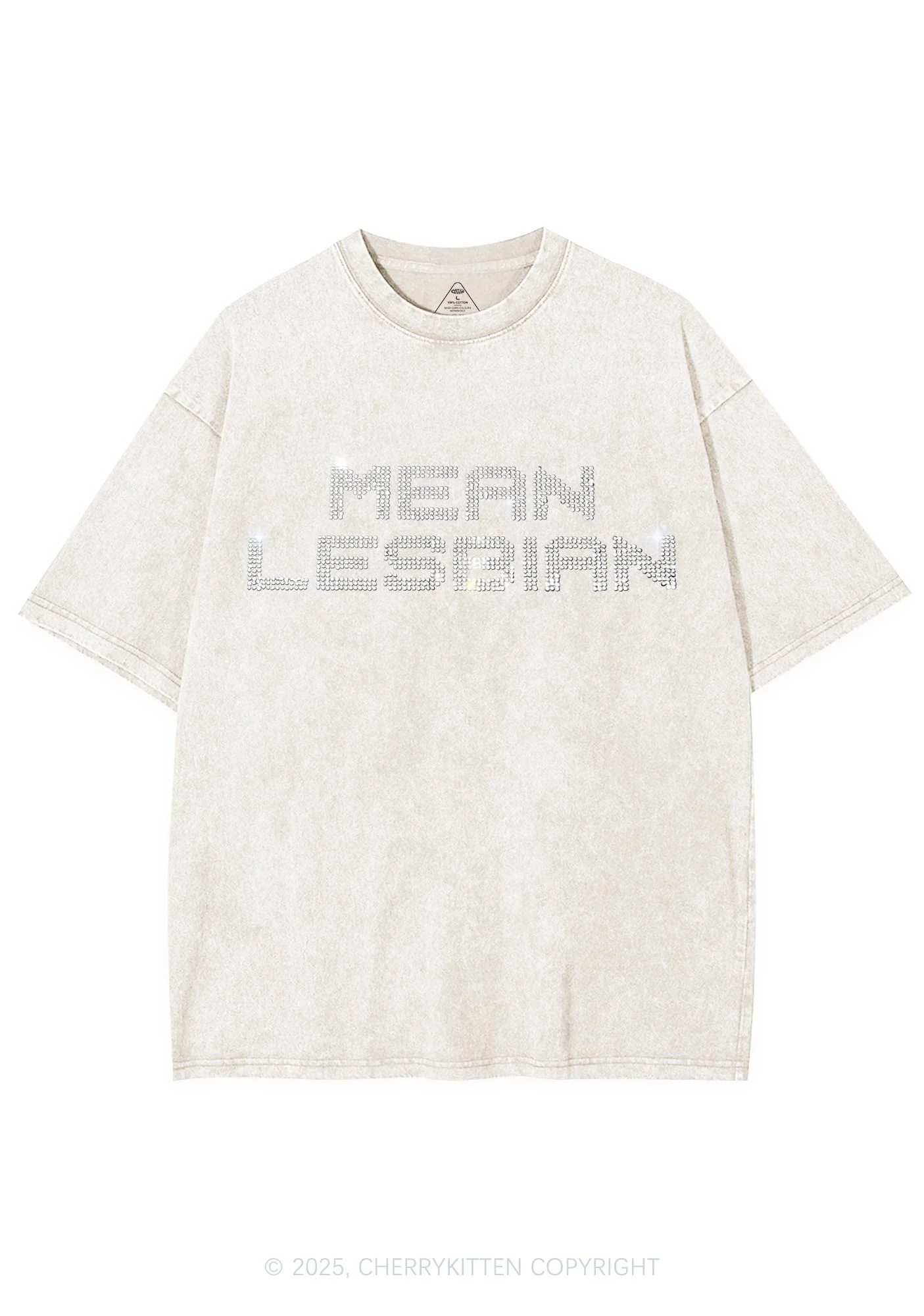 Rhinestone Mean Lesbian Pride Y2K Shirts Washed Tee Cherrykitten - Image 8