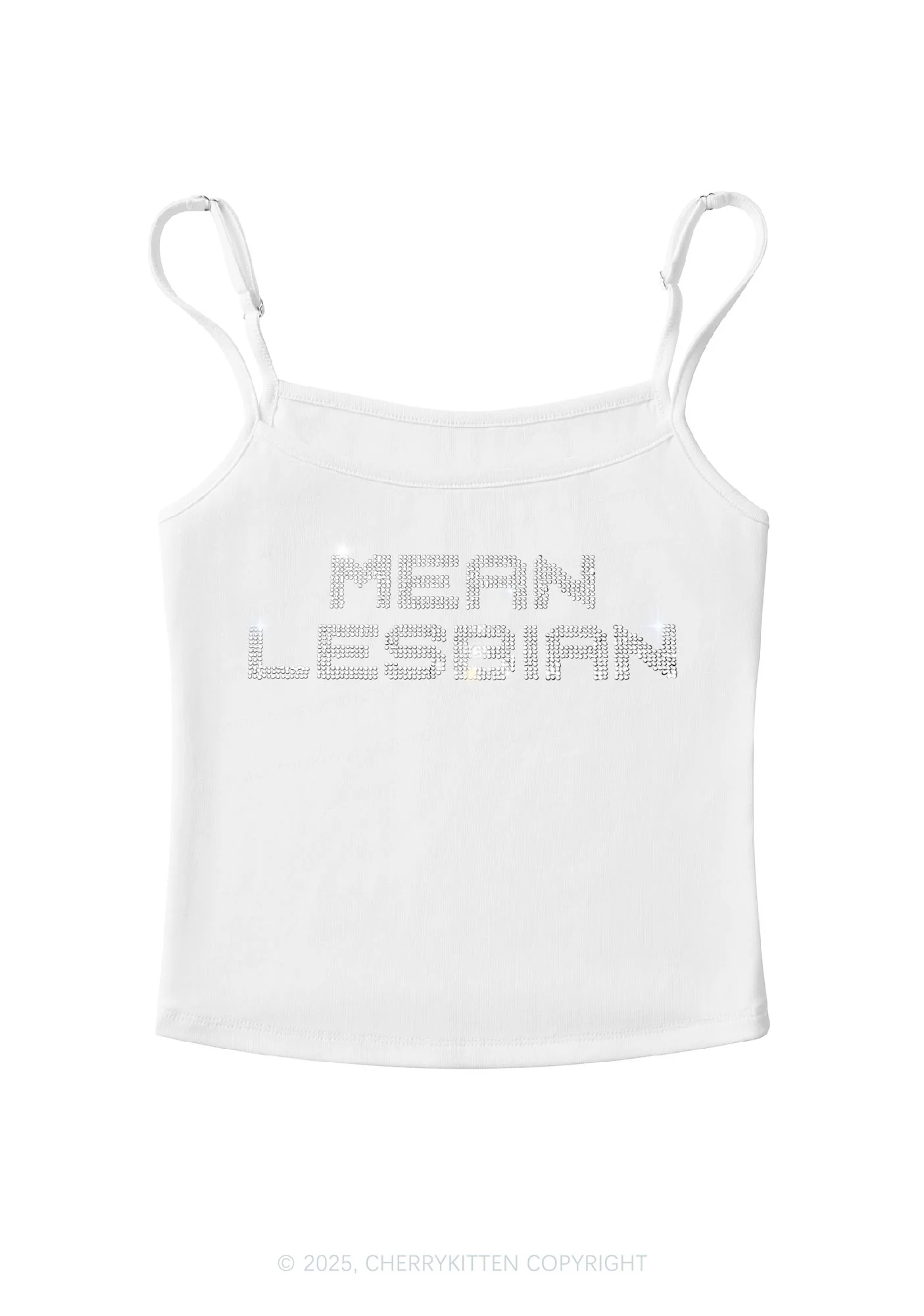 Rhinestone Mean Lesbian Pride Y2K Spaghetti Strap Cami Cherrykitten - Image 5
