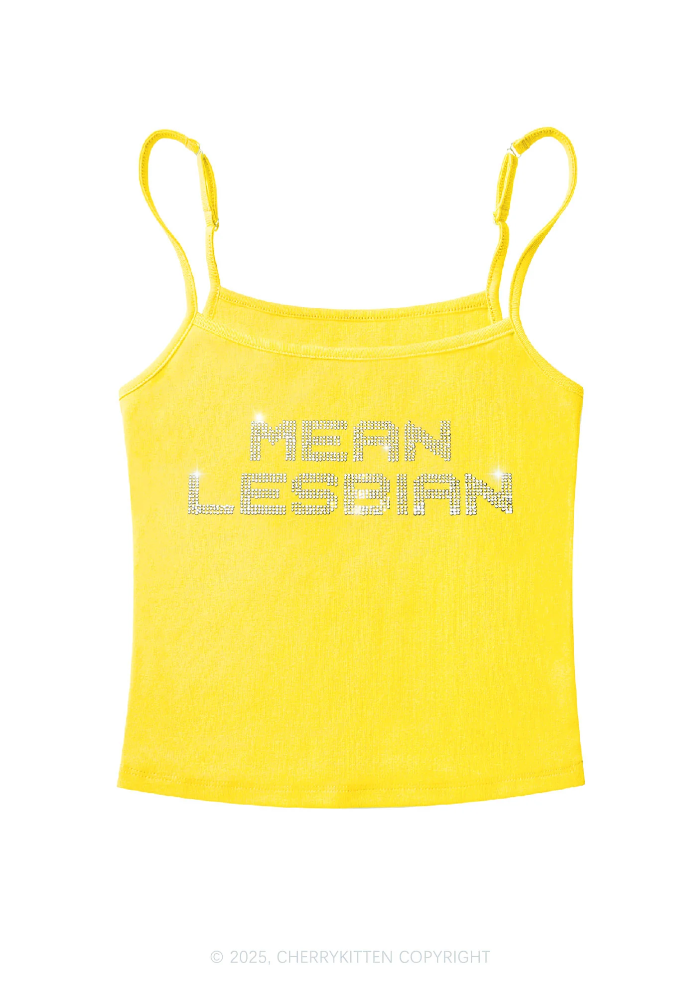 Rhinestone Mean Lesbian Pride Y2K Spaghetti Strap Cami Cherrykitten - Image 6