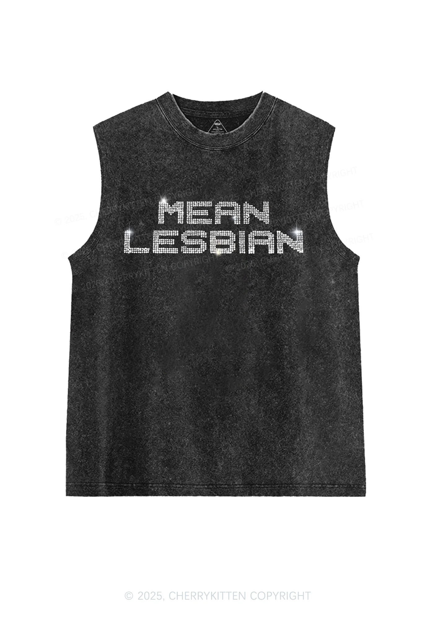 Rhinestone Mean Lesbian Pride Y2K Washed Muscle Tank Cherrykitten - Image 3