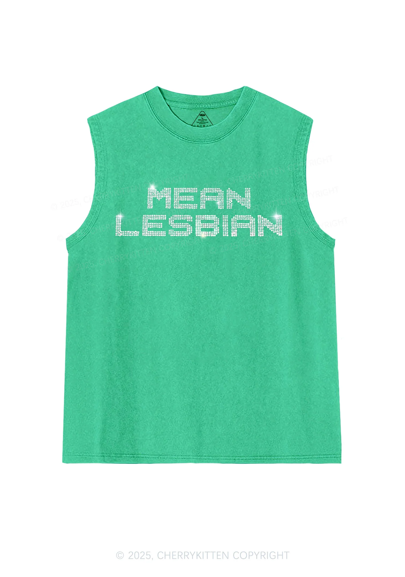 Rhinestone Mean Lesbian Pride Y2K Washed Muscle Tank Cherrykitten - Image 4