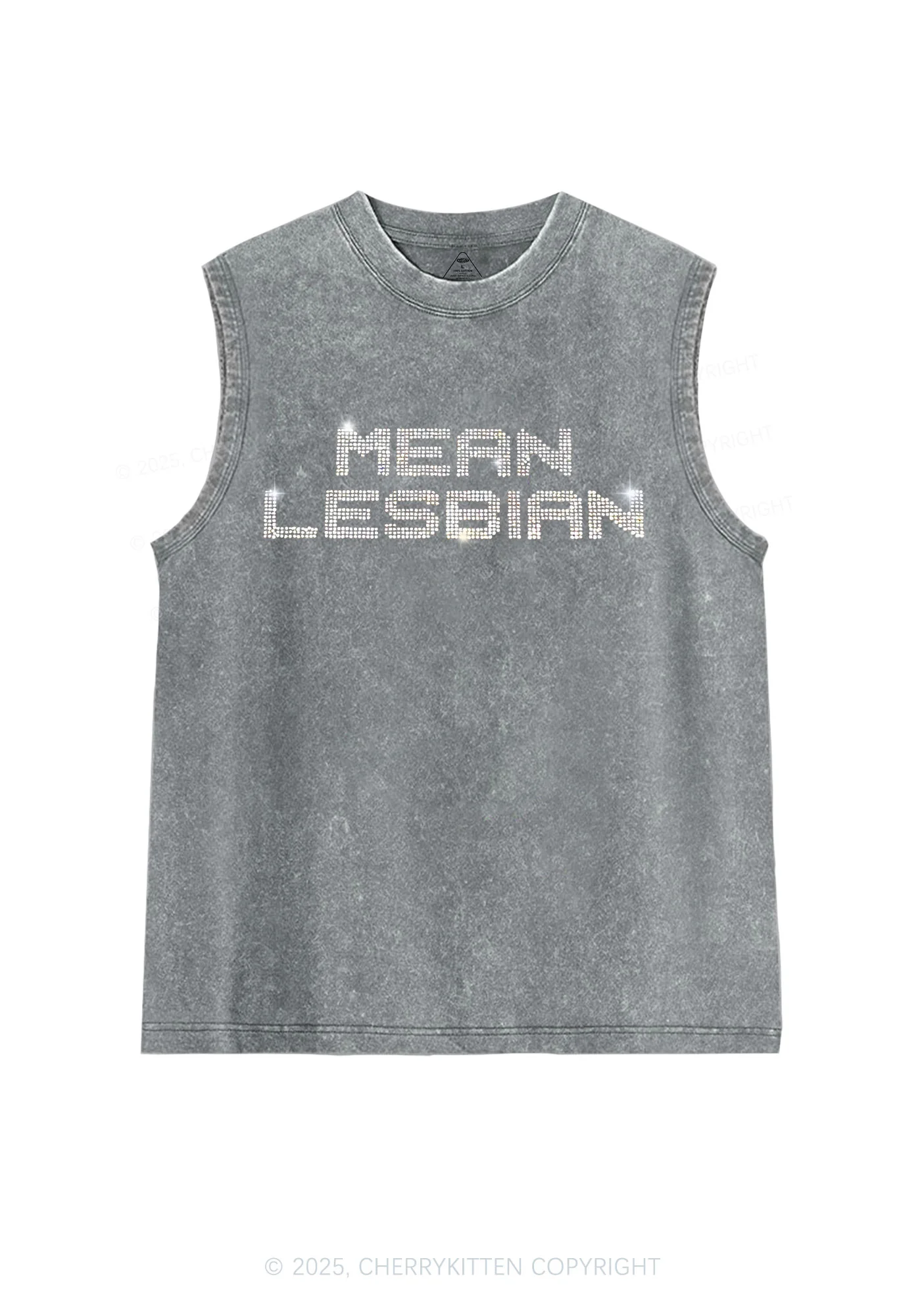 Rhinestone Mean Lesbian Pride Y2K Washed Muscle Tank Cherrykitten - Image 6