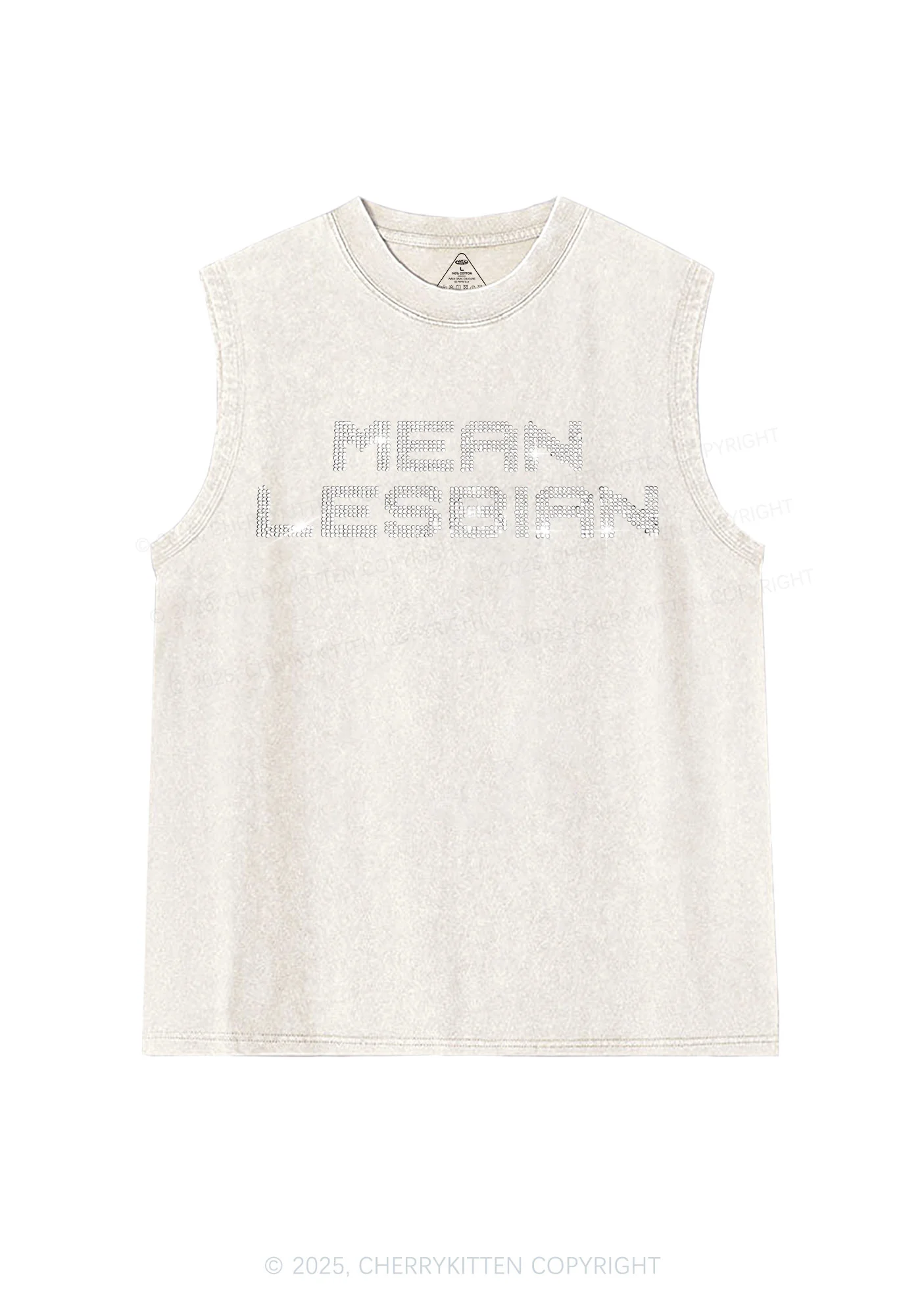 Rhinestone Mean Lesbian Pride Y2K Washed Muscle Tank Cherrykitten - Image 7