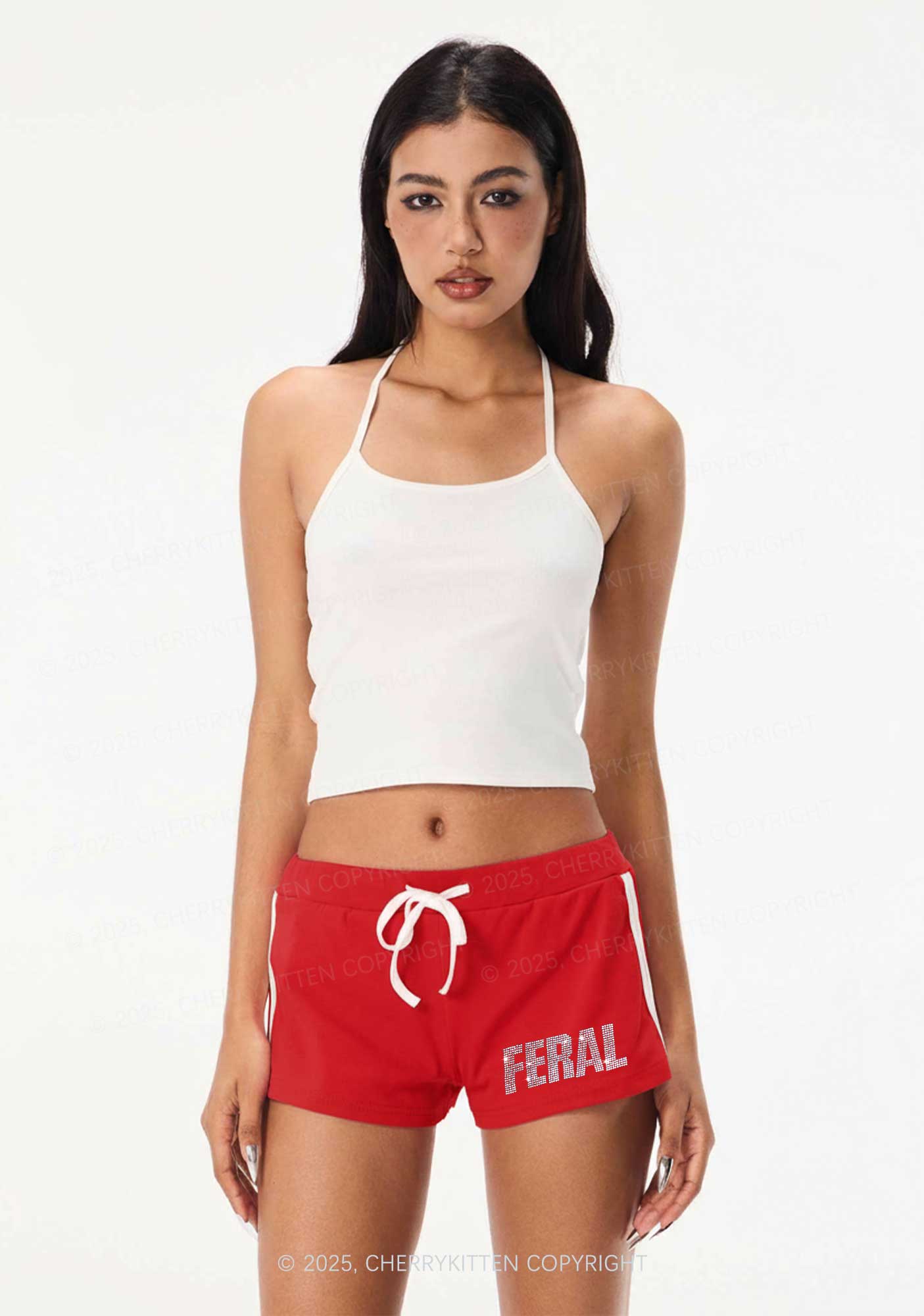 Rhinestone Mini Feral Y2K Drawstring Mini Shorts Cherrykitten - Image 2