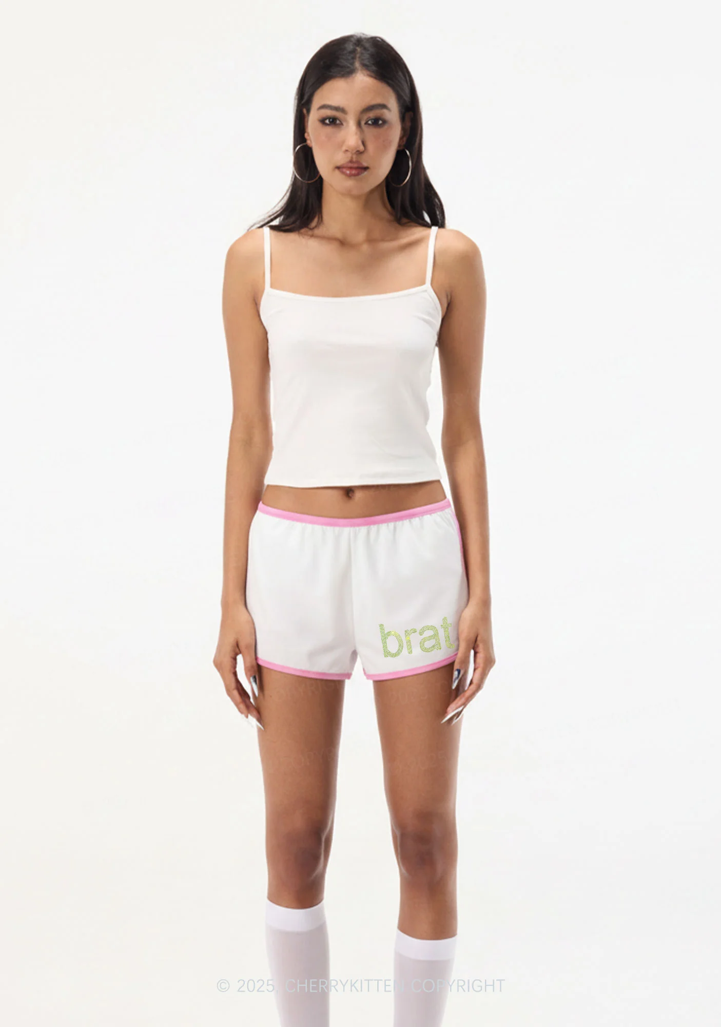 Rhinestone Mini Green Brat Y2K Booty Shorts Cherrykitten - Image 2