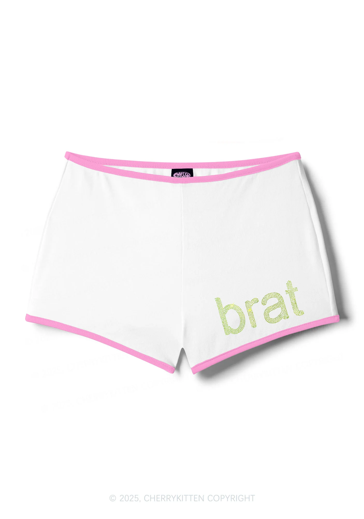 Rhinestone Mini Green Brat Y2K Booty Shorts Cherrykitten - Image 5