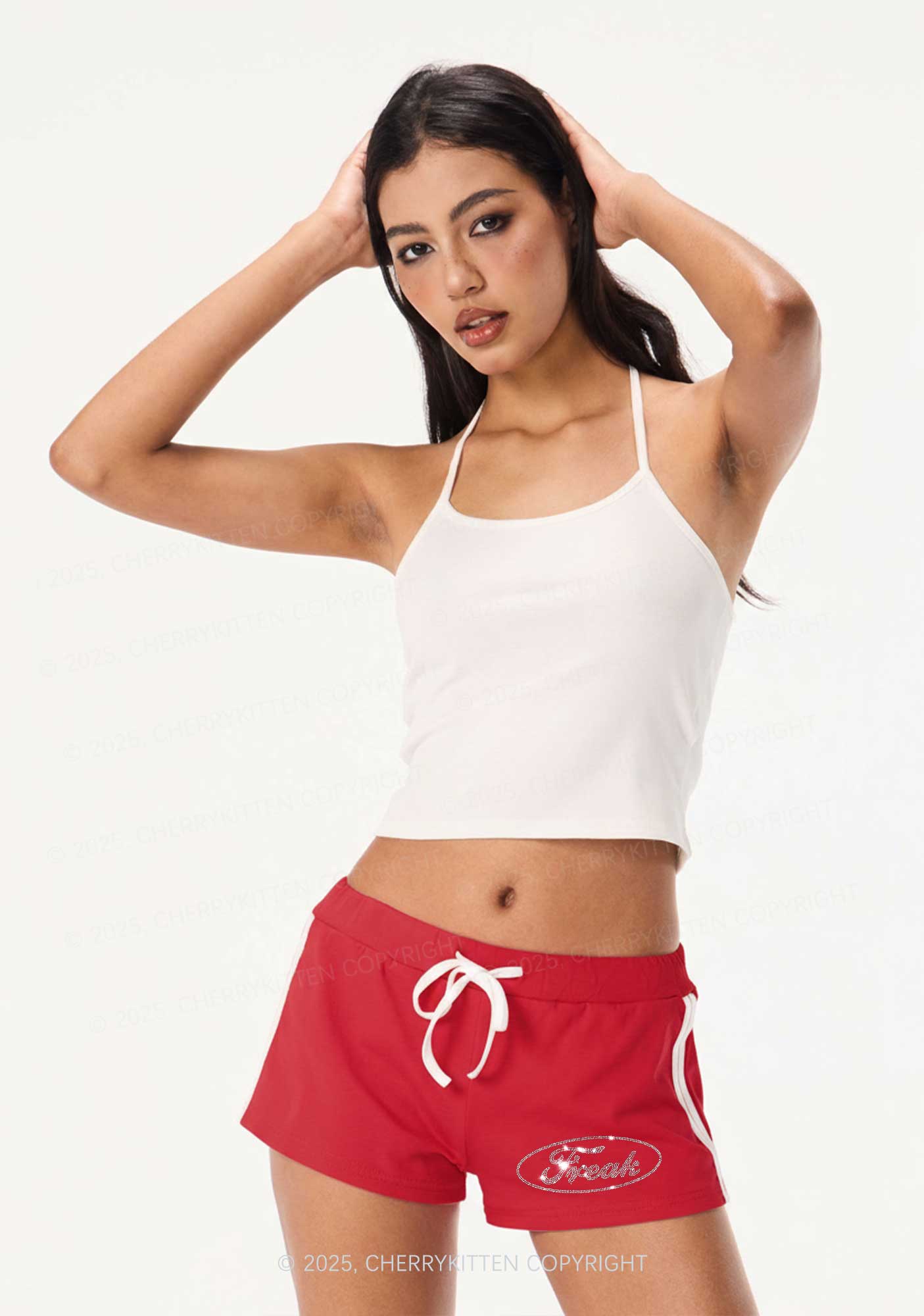Rhinestone Mini Oval Freak Y2K Drawstring Mini Shorts Cherrykitten - Image 2