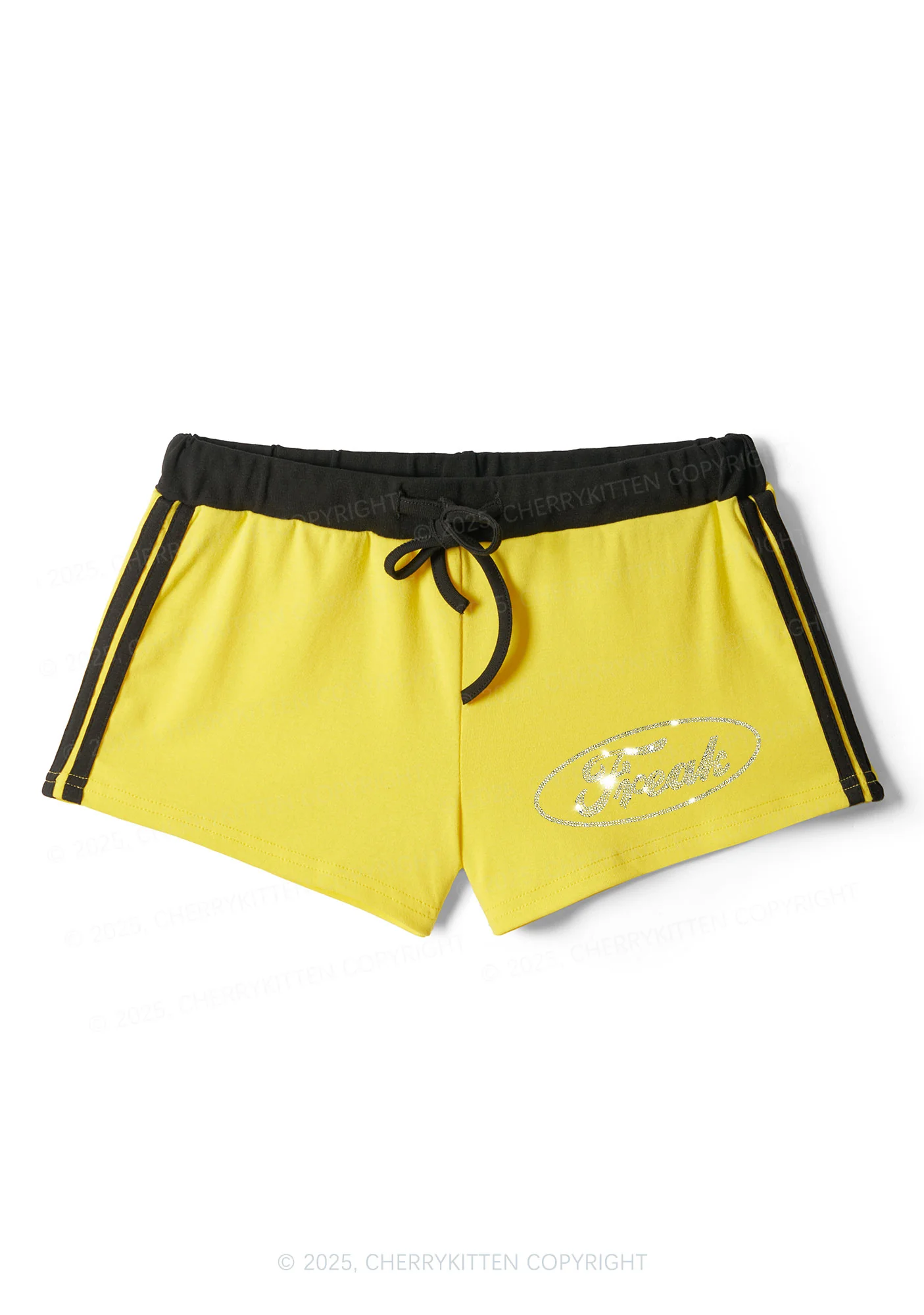Rhinestone Mini Oval Freak Y2K Drawstring Mini Shorts Cherrykitten - Image 3