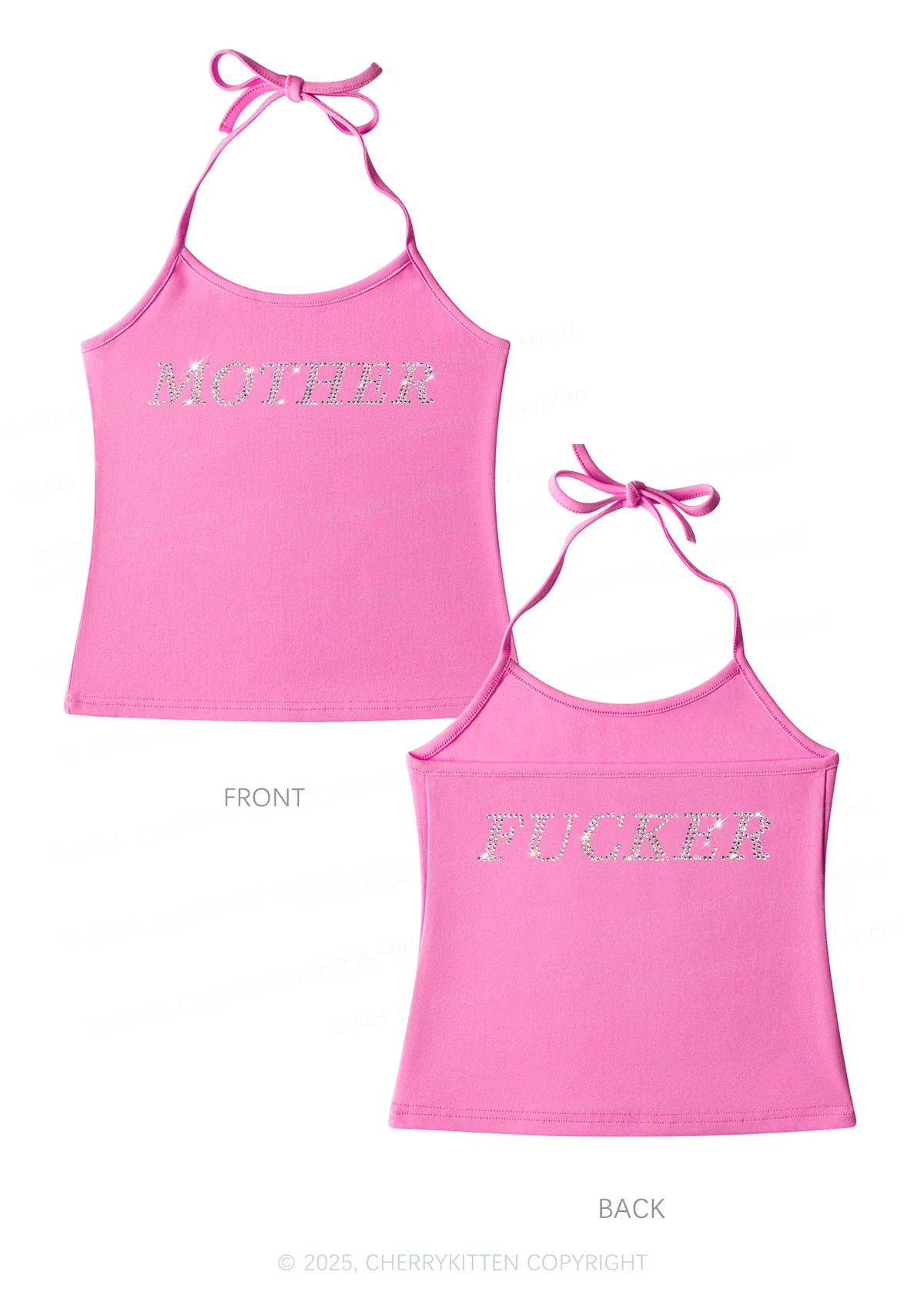 Rhinestone Motherfxcker Two Sides Y2K Halter Neck Cami Cherrykitten - Image 2