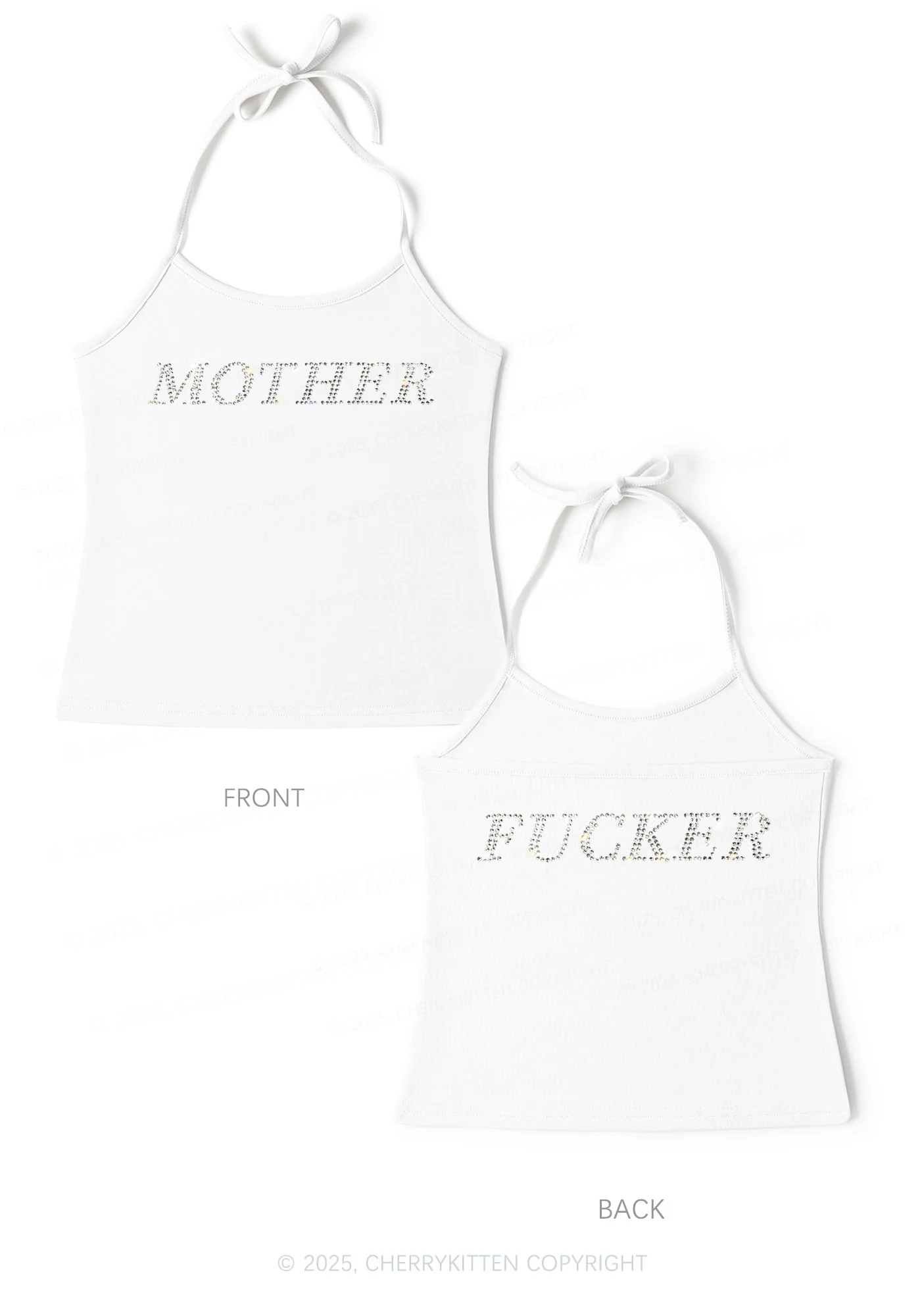 Rhinestone Motherfxcker Two Sides Y2K Halter Neck Cami Cherrykitten - Image 3