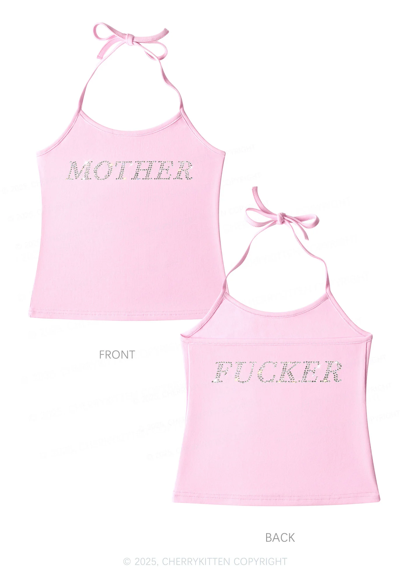 Rhinestone Motherfxcker Two Sides Y2K Halter Neck Cami Cherrykitten - Image 4