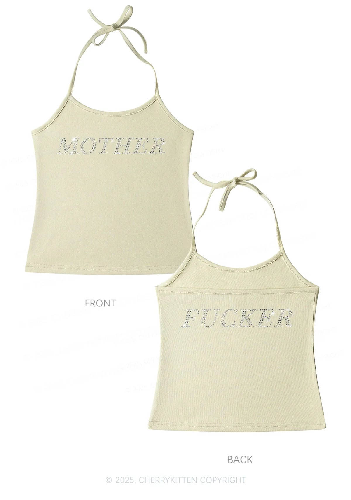 Rhinestone Motherfxcker Two Sides Y2K Halter Neck Cami Cherrykitten - Image 5