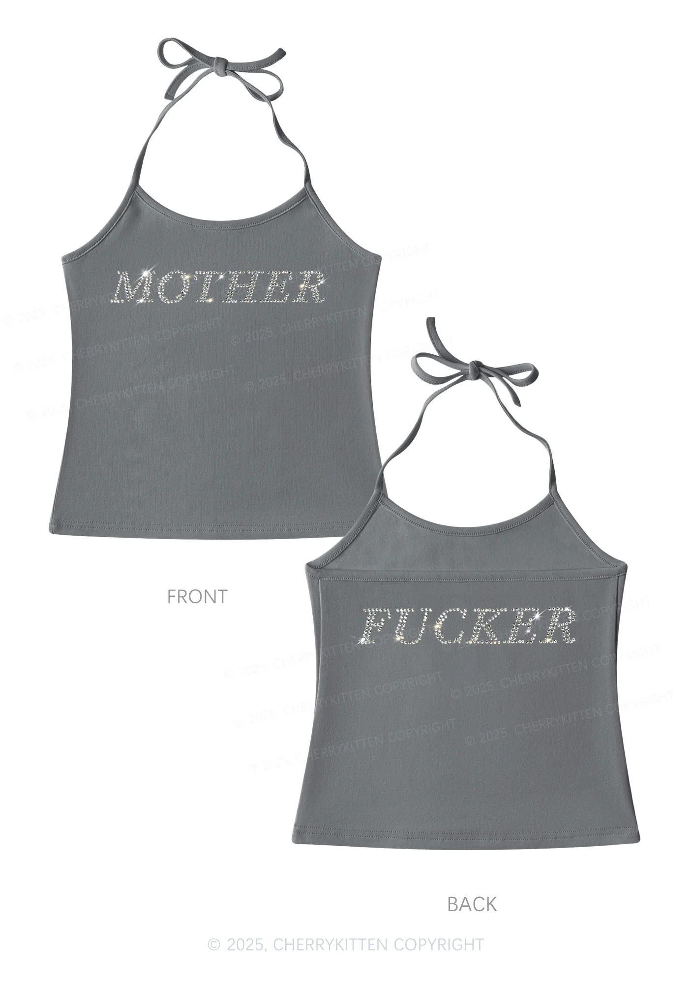 Rhinestone Motherfxcker Two Sides Y2K Halter Neck Cami Cherrykitten - Image 6