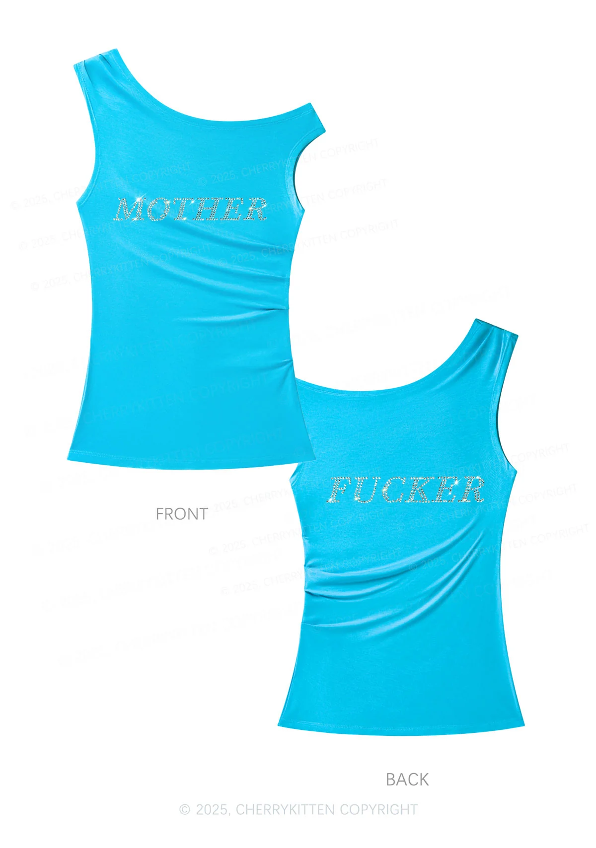 Rhinestone Motherfxcker Two Sides Y2K Off Shoulder Tank Top Cherrykitten - Image 2