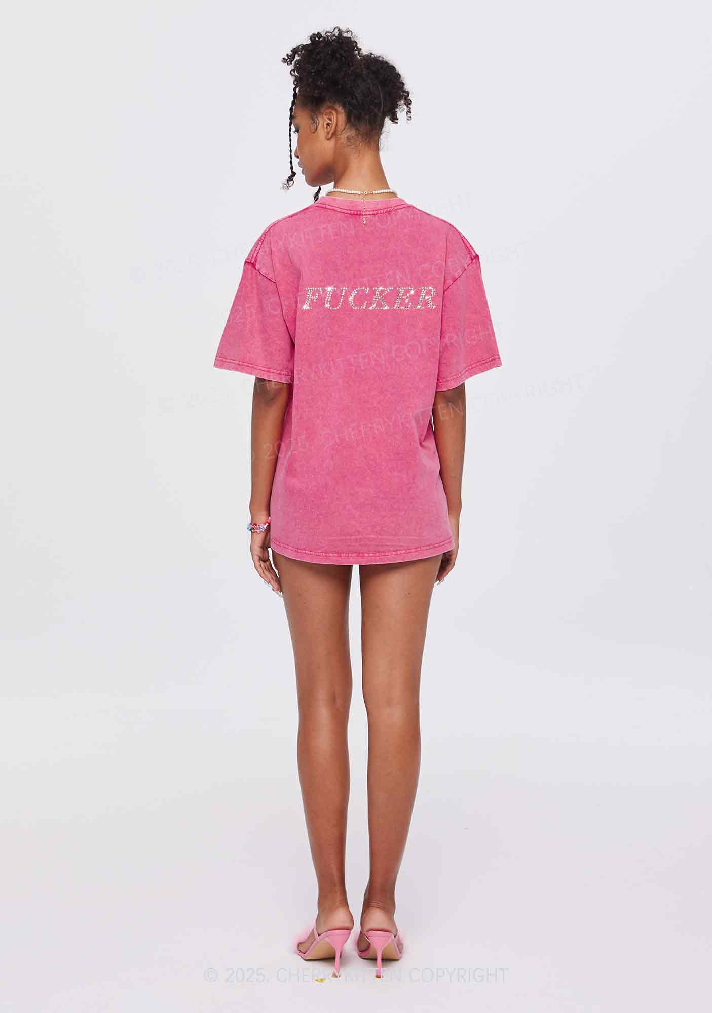 Rhinestone Motherfxcker Two Sides Y2K Shirts Washed Tee Cherrykitten - Image 3