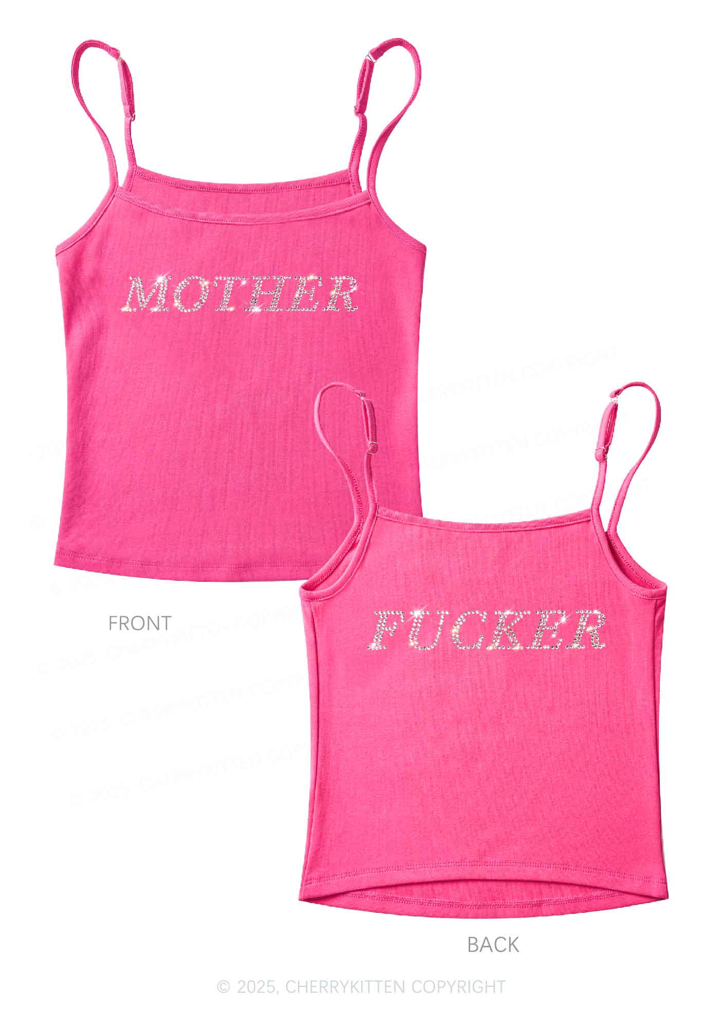 Rhinestone Motherfxcker Two Sides Y2K Spaghetti Strap Cami Cherrykitten - Image 2