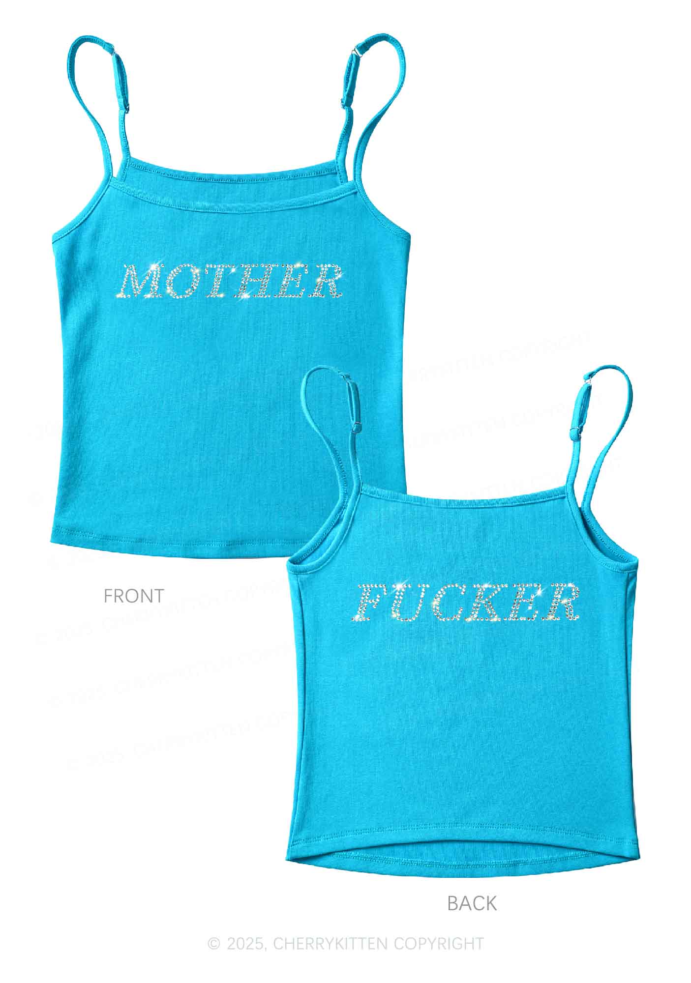 Rhinestone Motherfxcker Two Sides Y2K Spaghetti Strap Cami Cherrykitten - Image 3