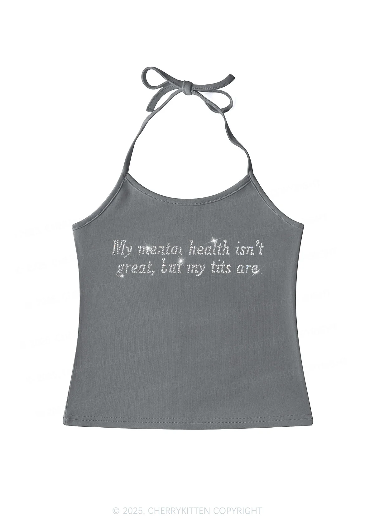 Rhinestone My Mental Health Isnt Great Y2K Halter Neck Cami Cherrykitten - Image 3