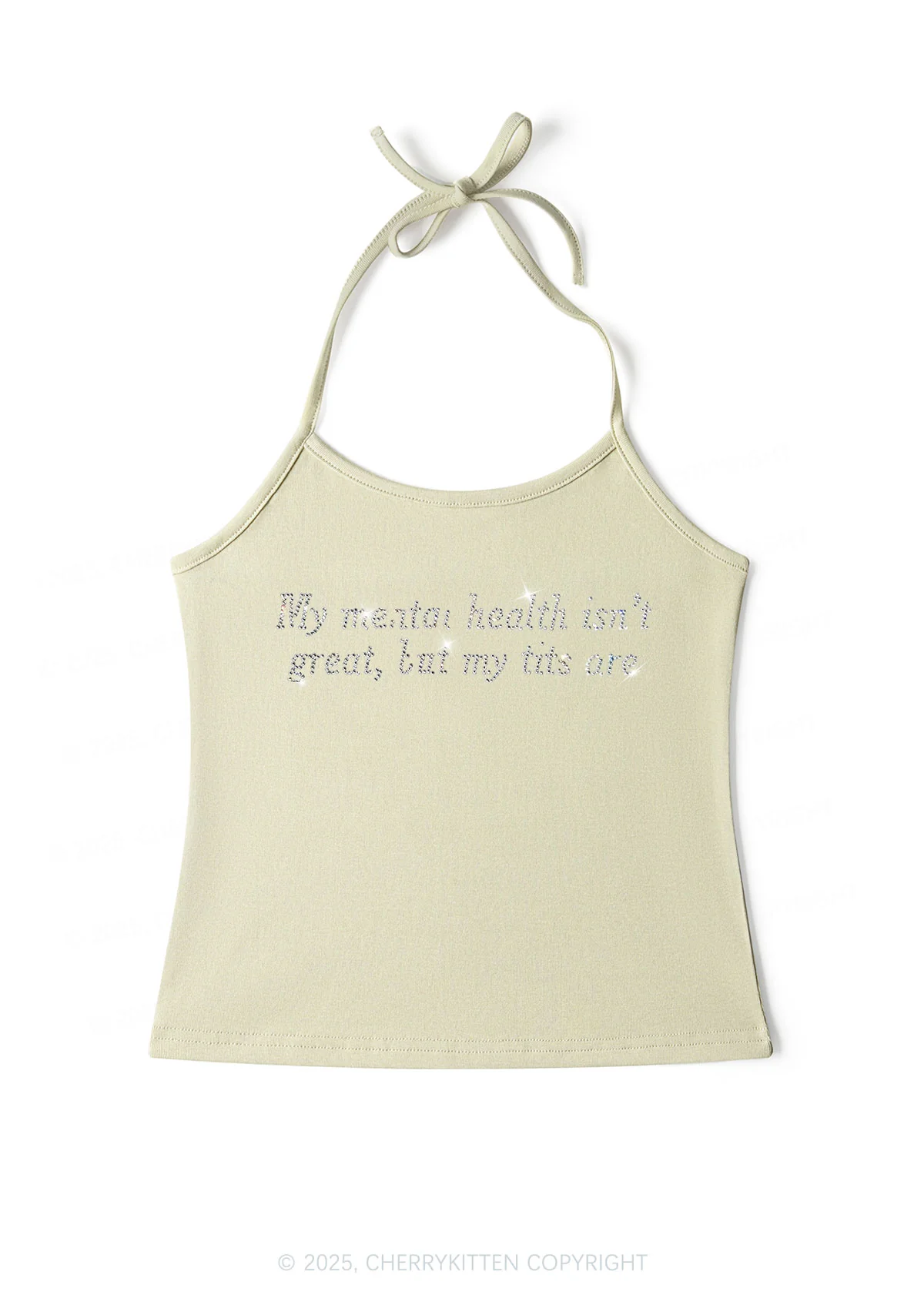 Rhinestone My Mental Health Isnt Great Y2K Halter Neck Cami Cherrykitten - Image 4