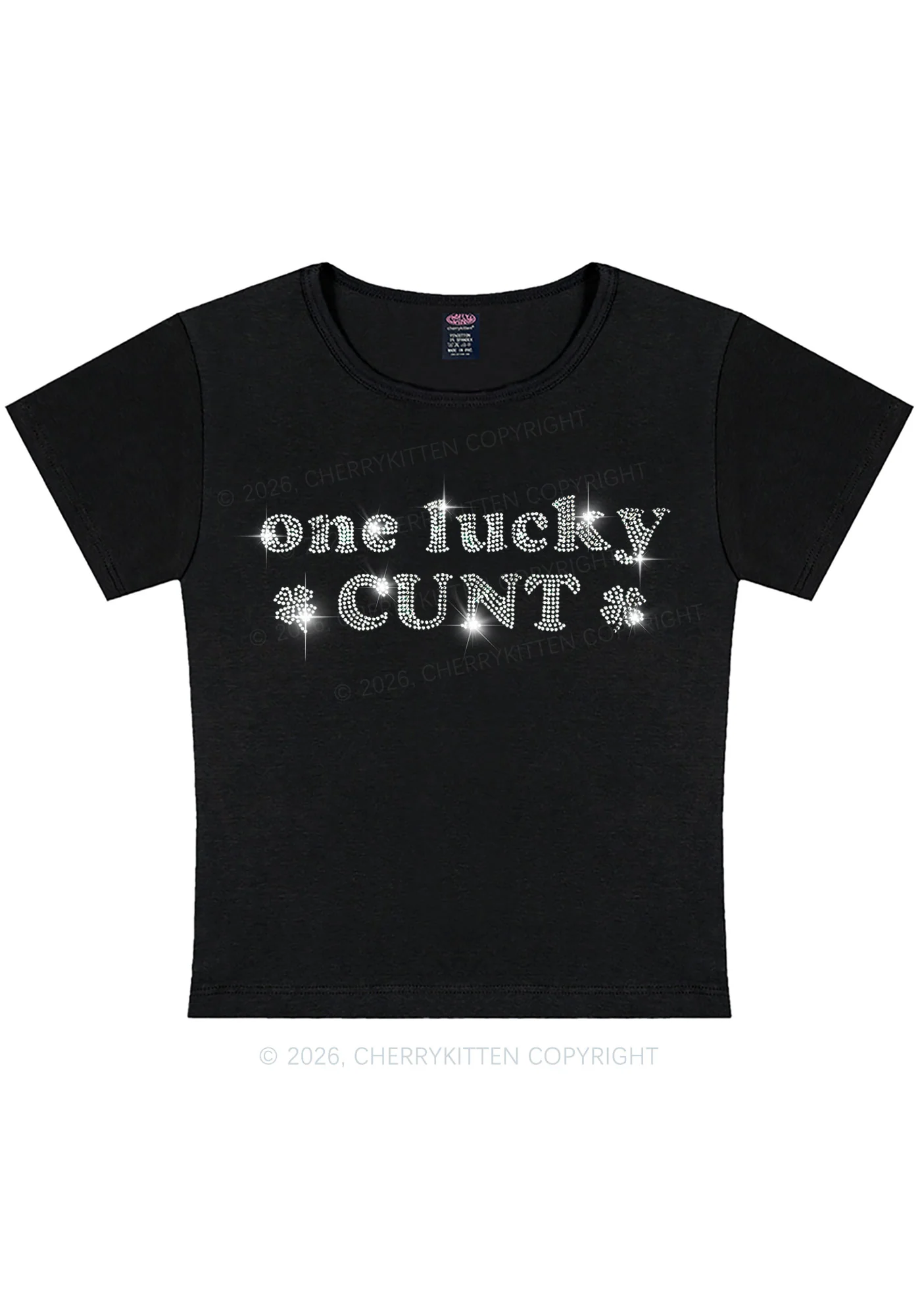 Rhinestone One Lucky Cxxt St Patricks Y2K Baby Tee Cherrykitten - Image 3