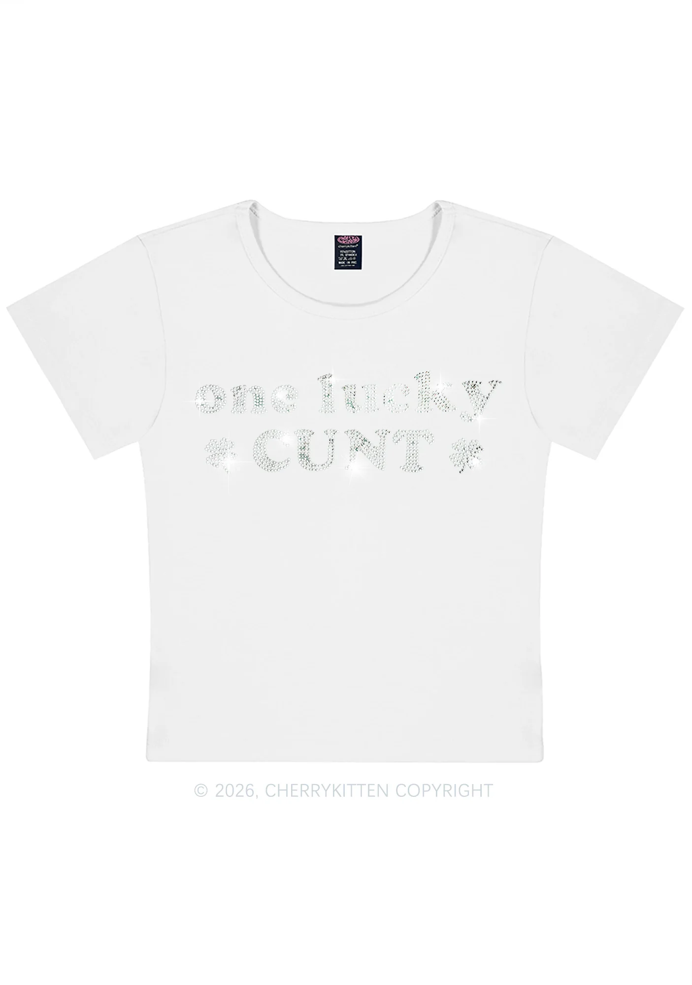 Rhinestone One Lucky Cxxt St Patricks Y2K Baby Tee Cherrykitten - Image 4
