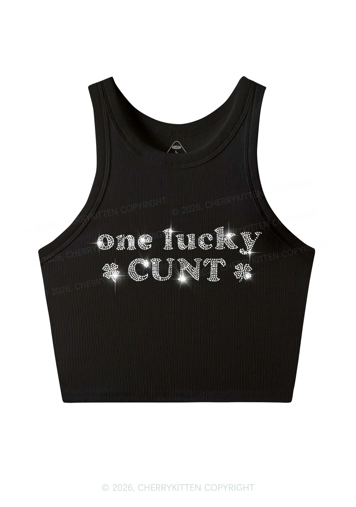 Rhinestone One Lucky Cxxt St Patricks Y2K Crop Tank Top Cherrykitten - Image 3