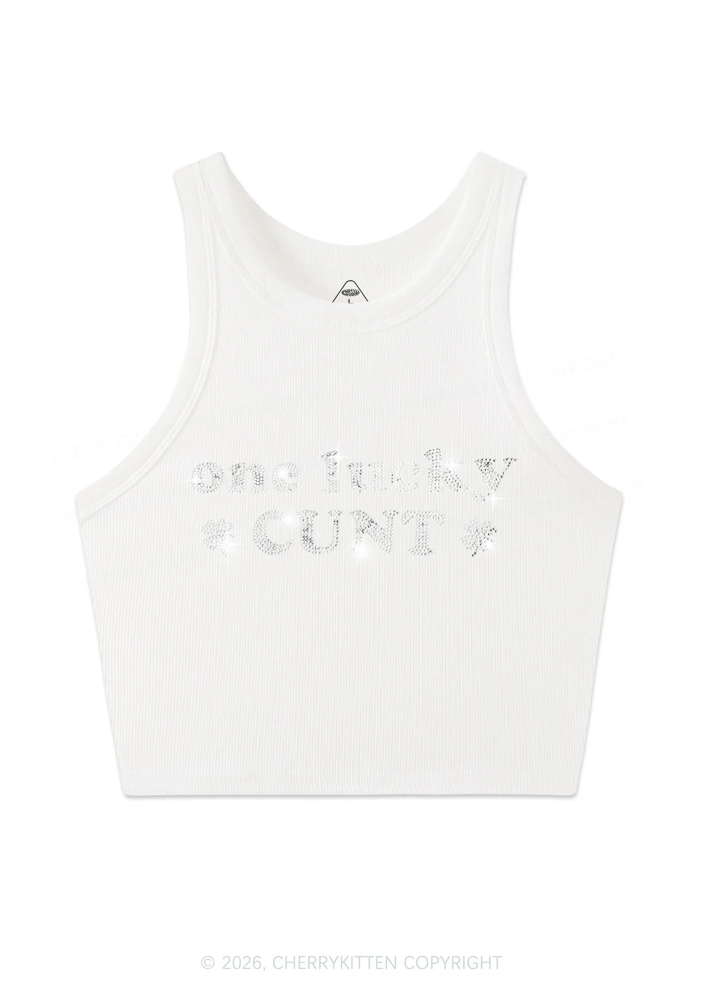 Rhinestone One Lucky Cxxt St Patricks Y2K Crop Tank Top Cherrykitten - Image 4