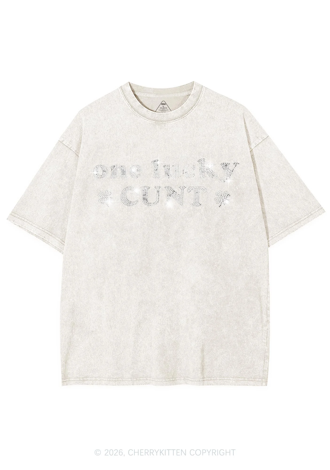Rhinestone One Lucky Cxxt St Patricks Y2K Shirts Washed Tee Cherrykitten - Image 4