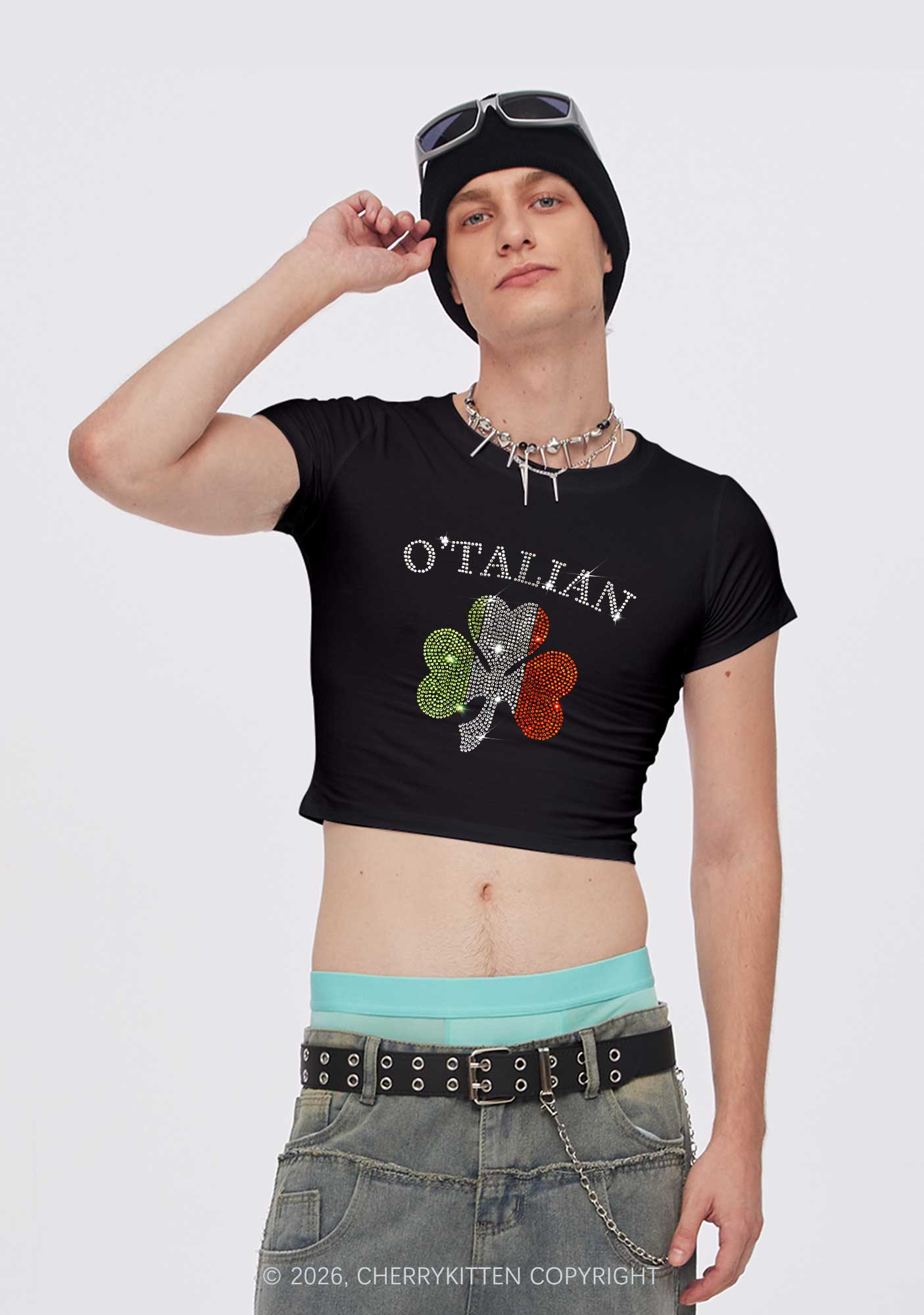 Rhinestone Otalian St Patricks Y2K Baby Tee Cherrykitten - Image 2