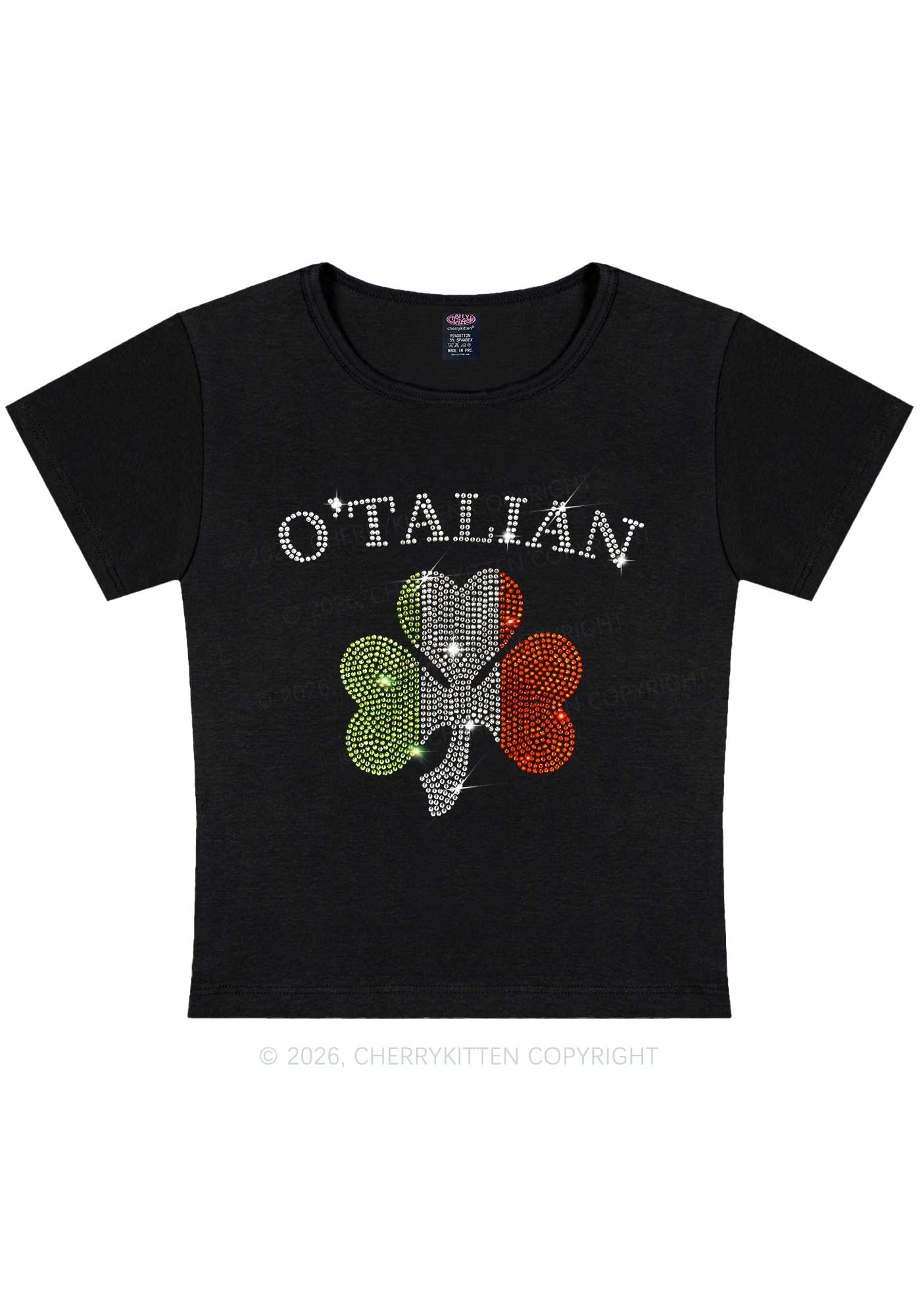 Rhinestone Otalian St Patricks Y2K Baby Tee Cherrykitten - Image 3