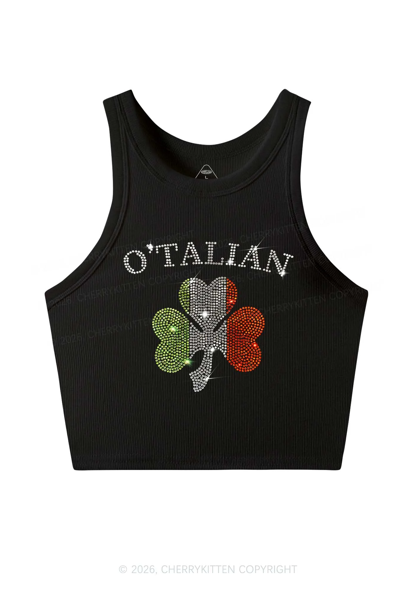 Rhinestone Otalian St Patricks Y2K Crop Tank Top Cherrykitten - Image 2