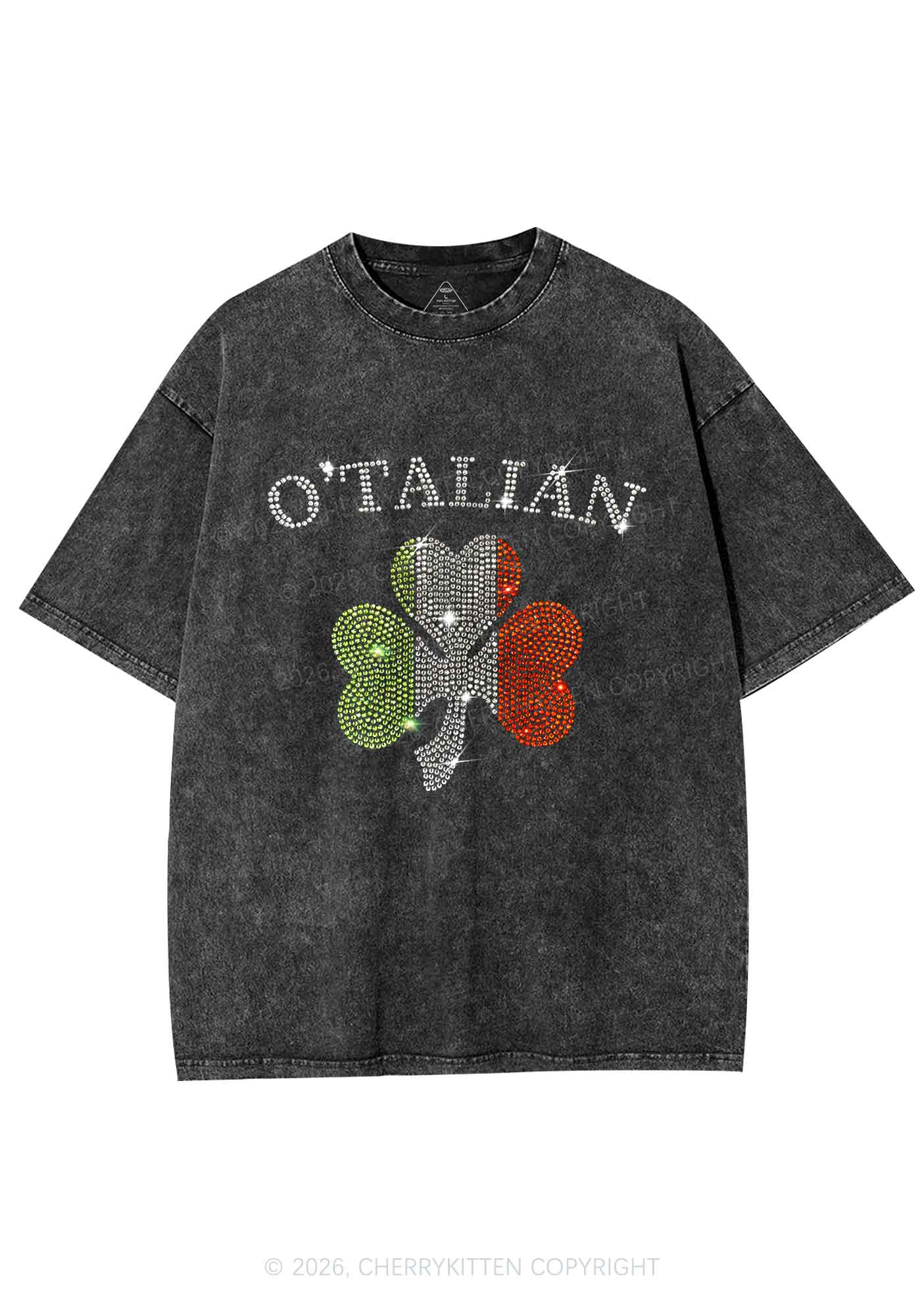 Rhinestone Otalian St Patricks Y2K Shirts Washed Tee Cherrykitten - Image 2