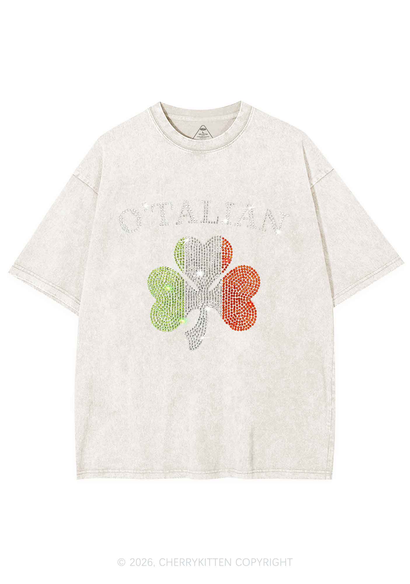 Rhinestone Otalian St Patricks Y2K Shirts Washed Tee Cherrykitten - Image 3