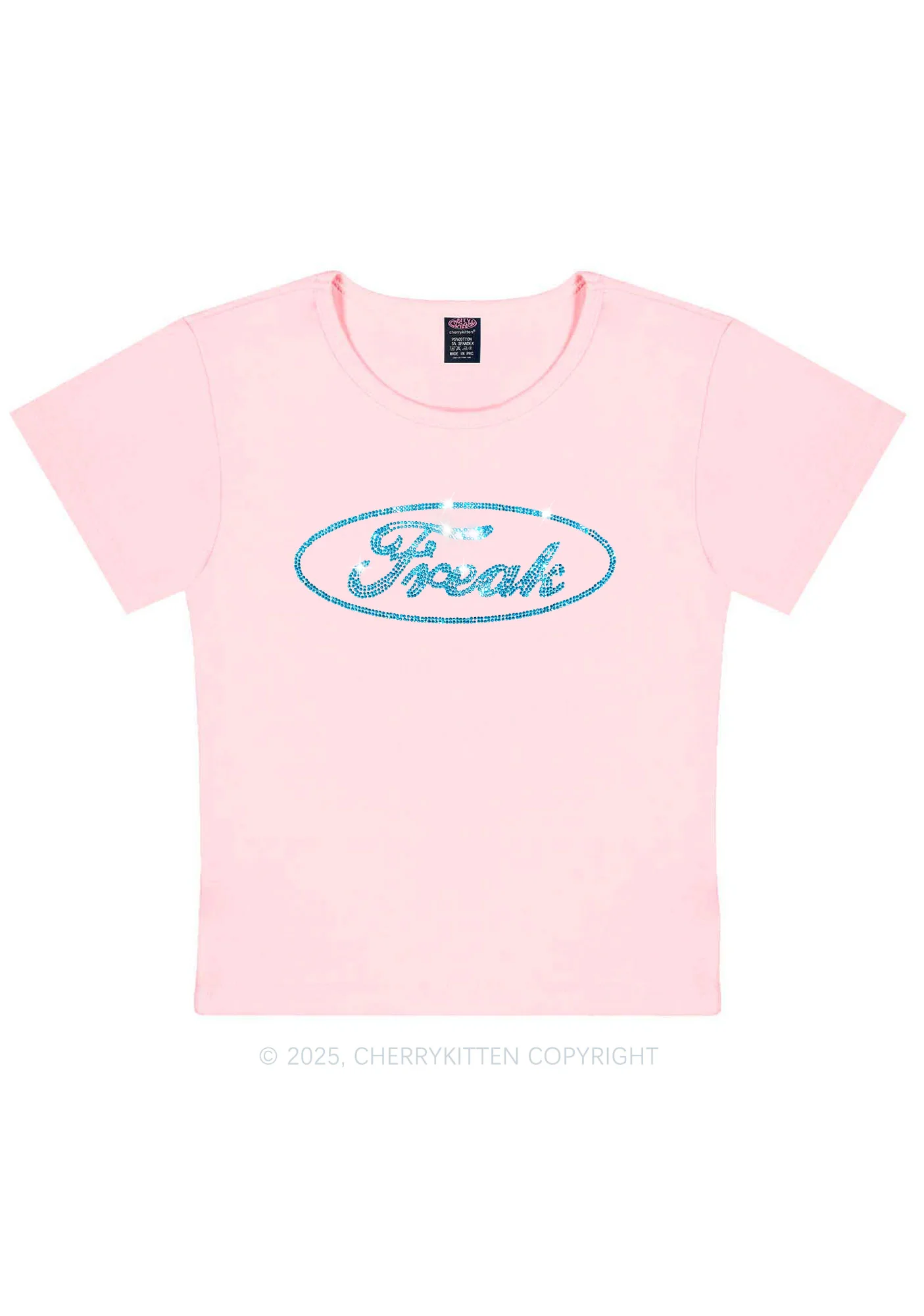 Rhinestone Oval Freak Y2K Baby Tee Cherrykitten - Image 12