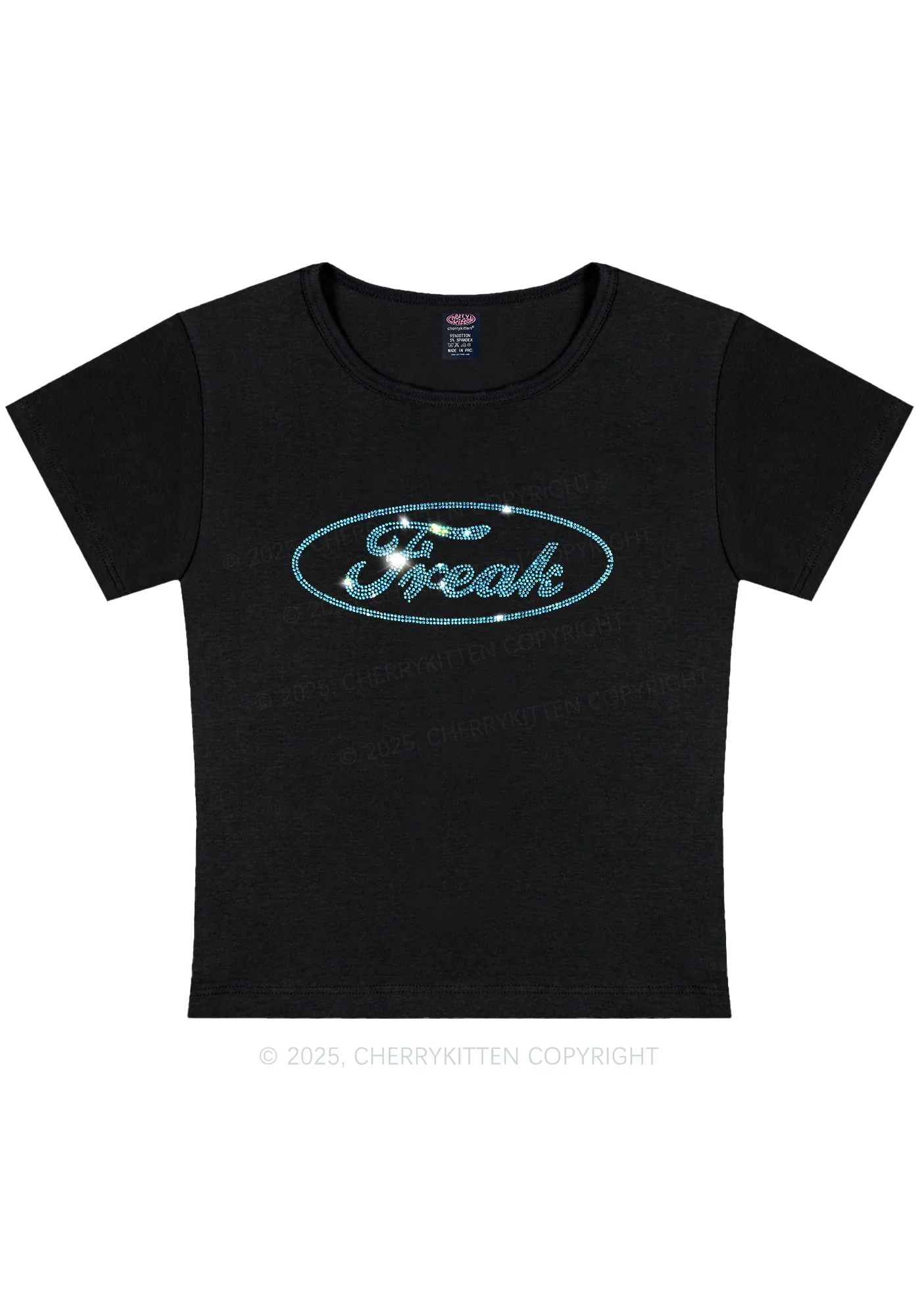 Rhinestone Oval Freak Y2K Baby Tee Cherrykitten - Image 4