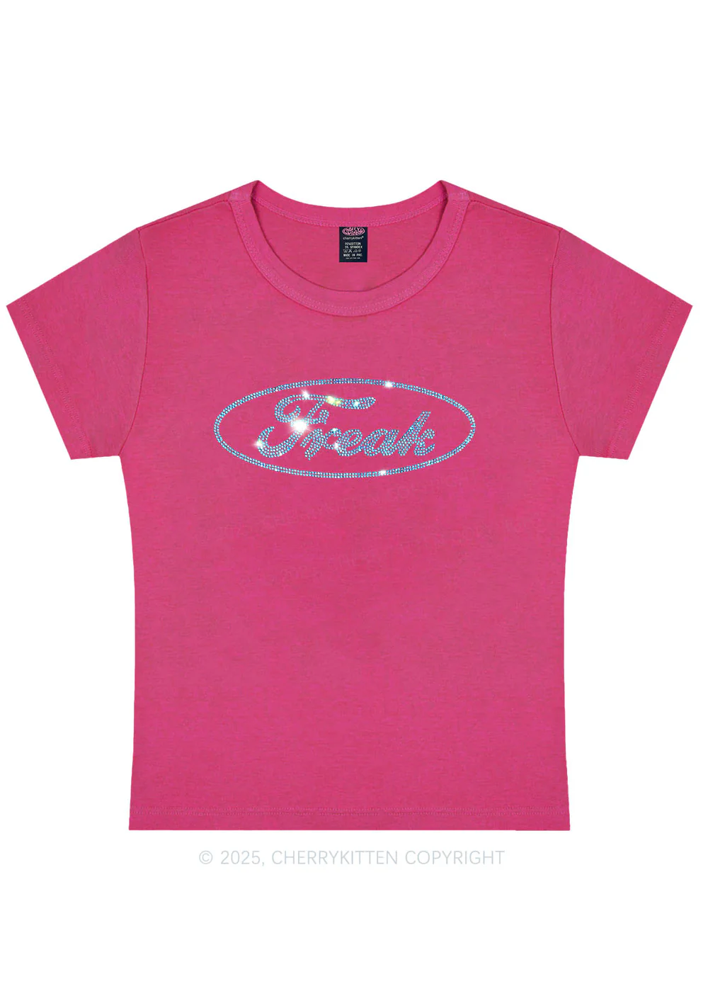 Rhinestone Oval Freak Y2K Baby Tee Cherrykitten - Image 5