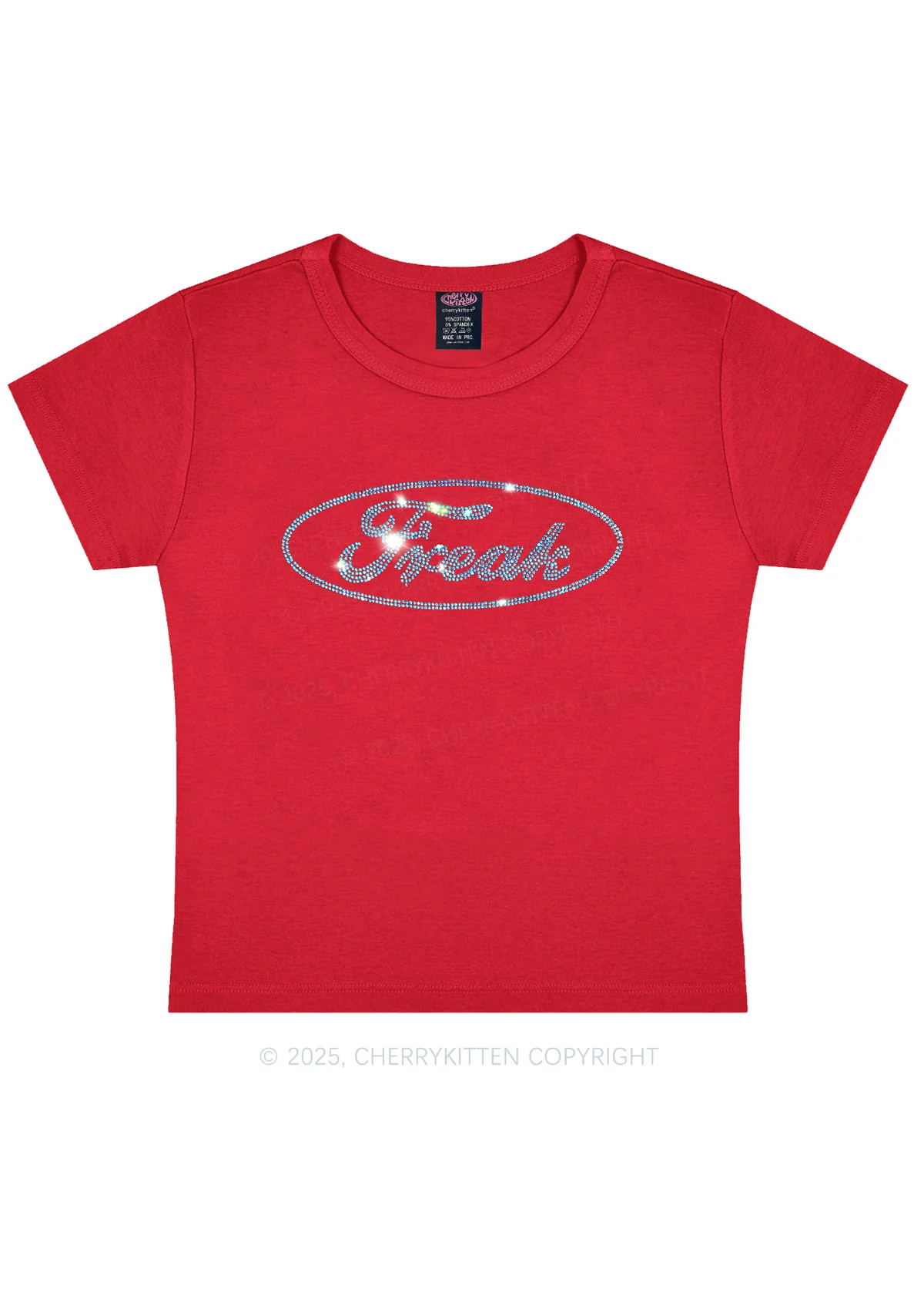 Rhinestone Oval Freak Y2K Baby Tee Cherrykitten - Image 8