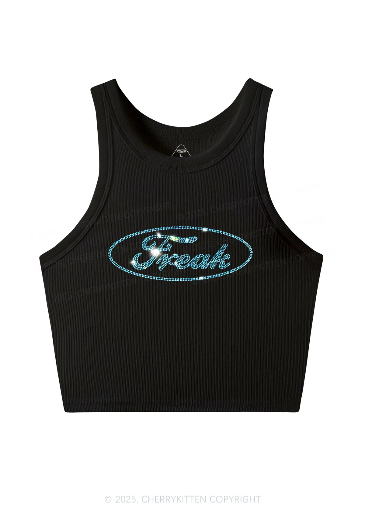 Rhinestone Oval Freak Y2K Crop Tank Top Cherrykitten - Image 3