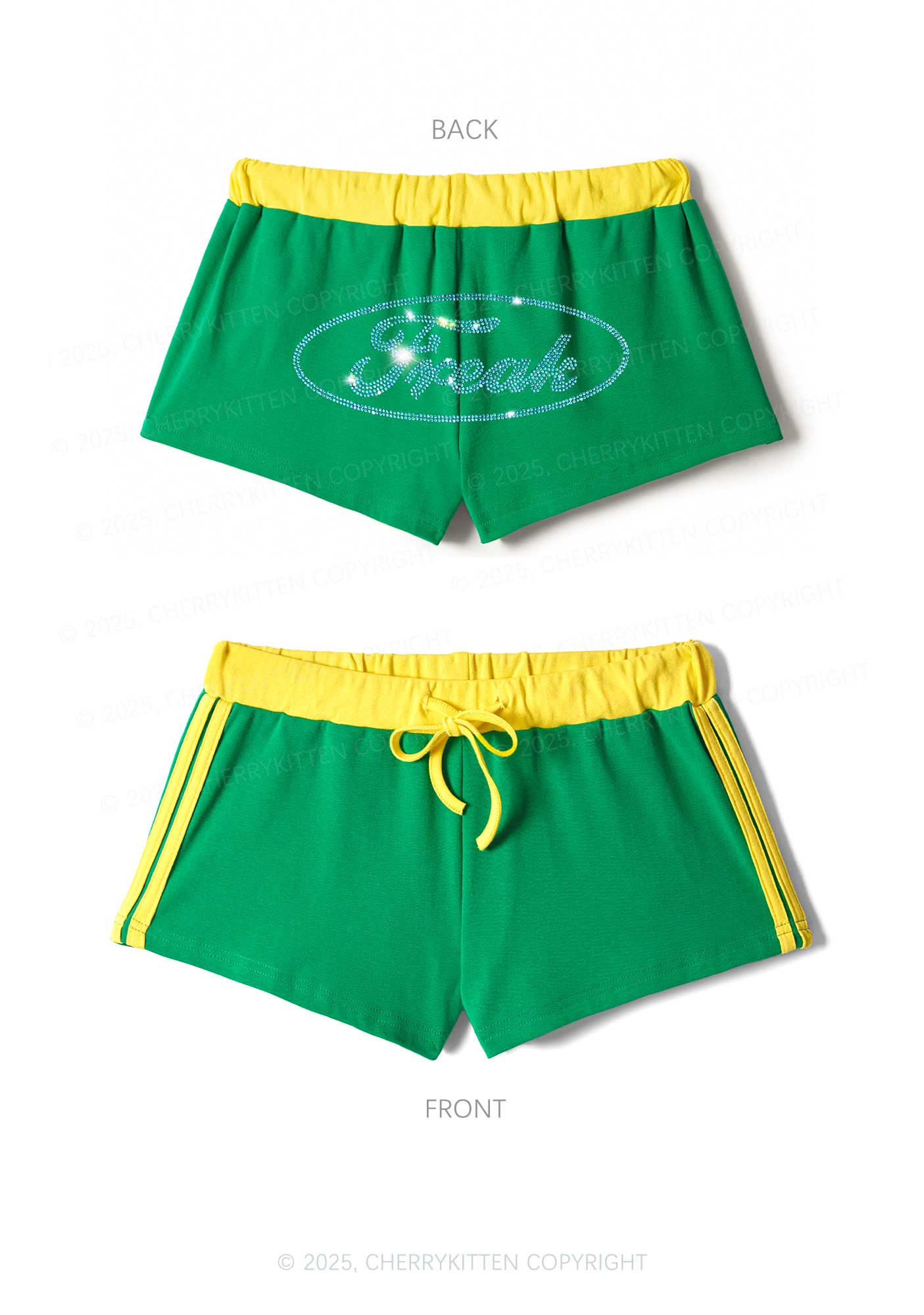 Rhinestone Oval Freak Y2K Drawstring Mini Shorts Cherrykitten - Image 5