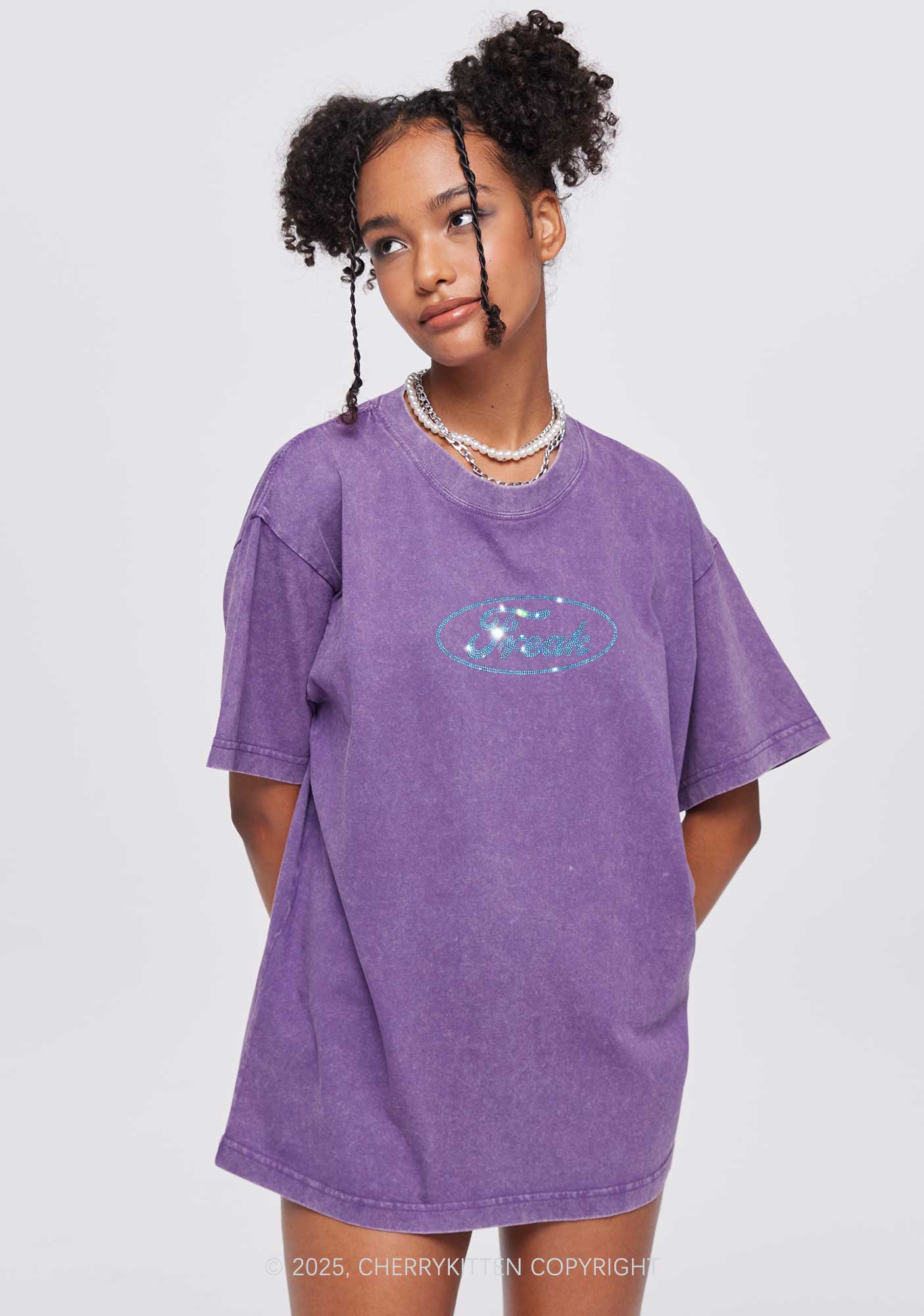 Rhinestone Oval Freak Y2K Shirts Washed Tee Cherrykitten - Image 2