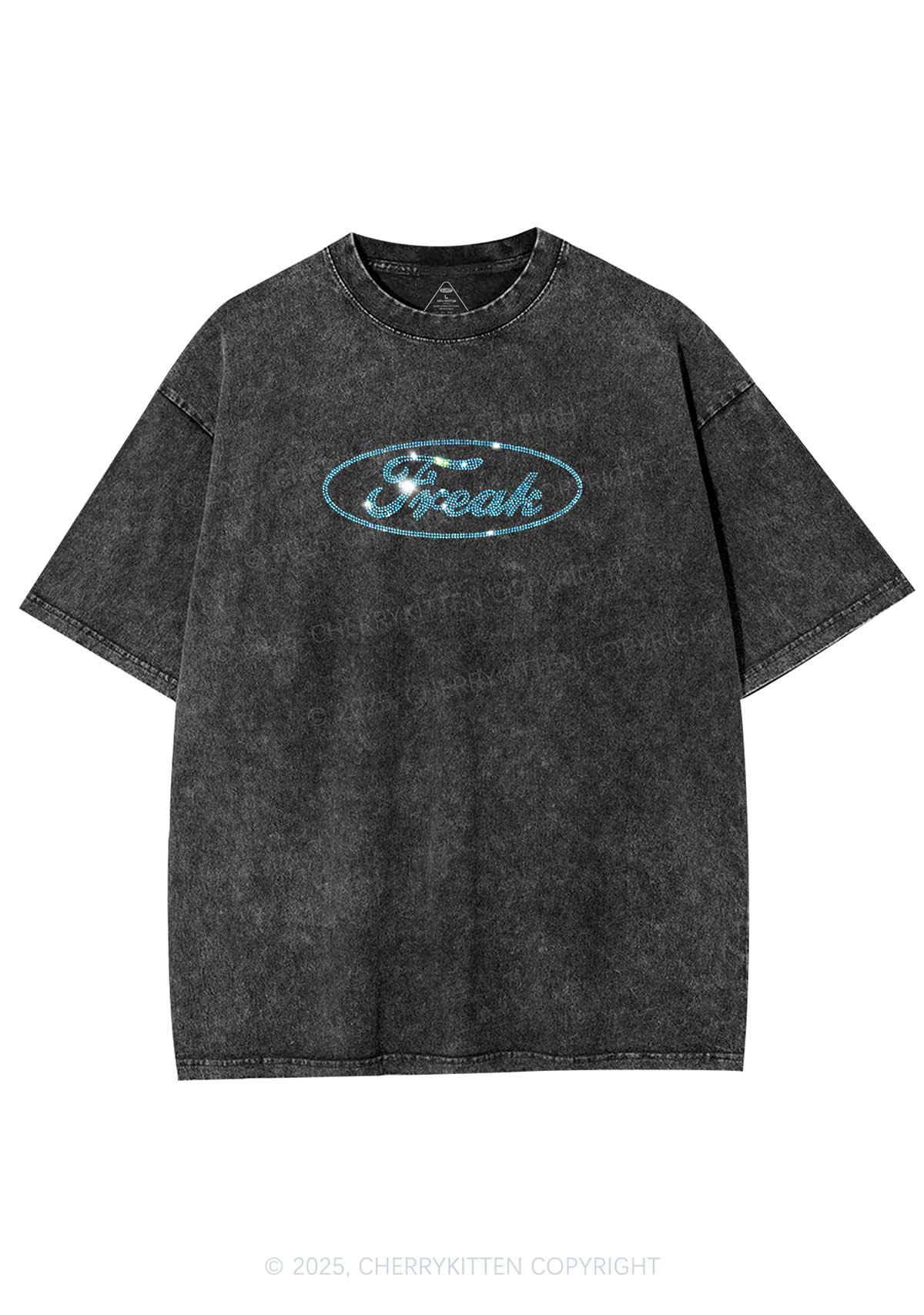 Rhinestone Oval Freak Y2K Shirts Washed Tee Cherrykitten - Image 3
