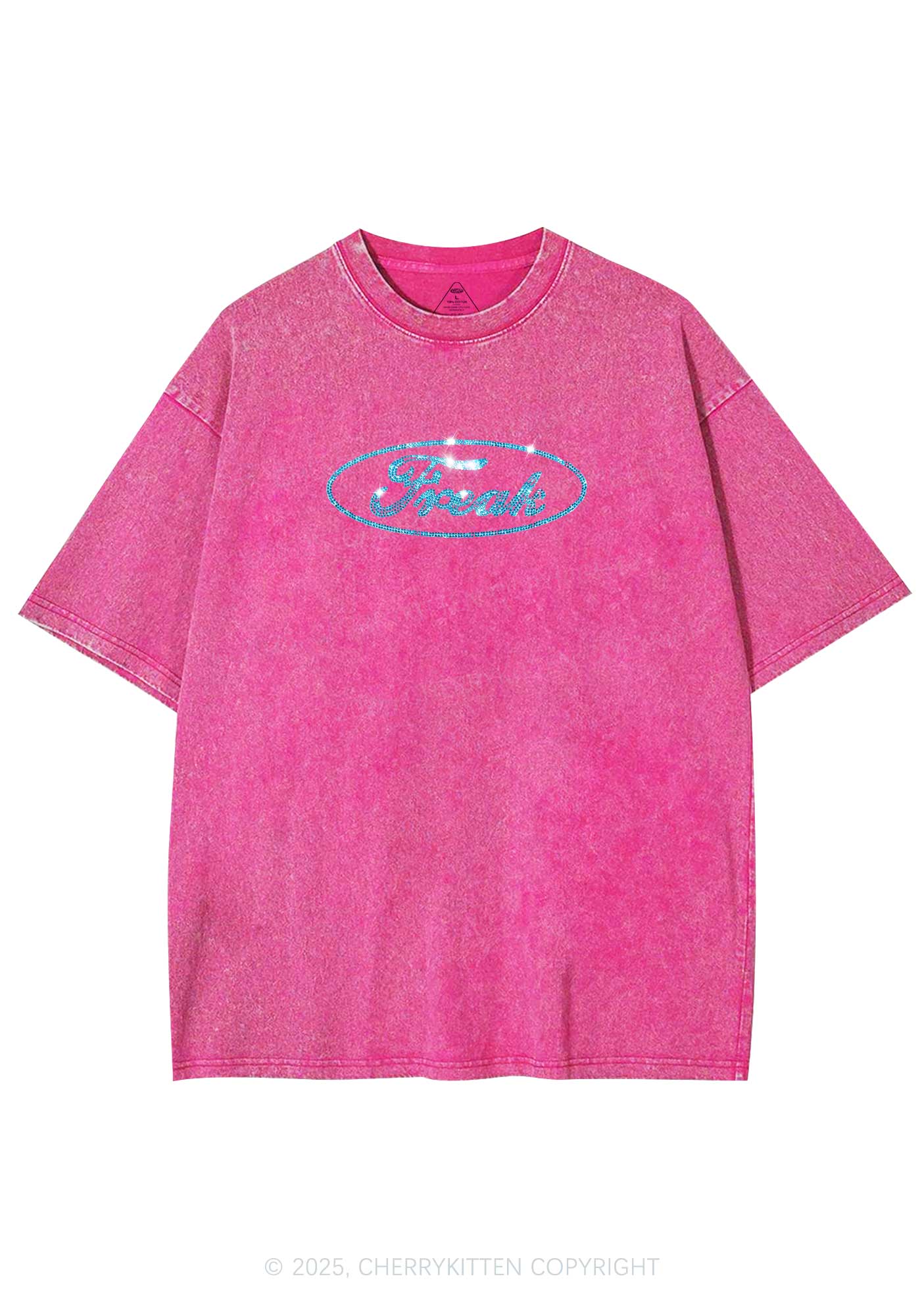 Rhinestone Oval Freak Y2K Shirts Washed Tee Cherrykitten - Image 4