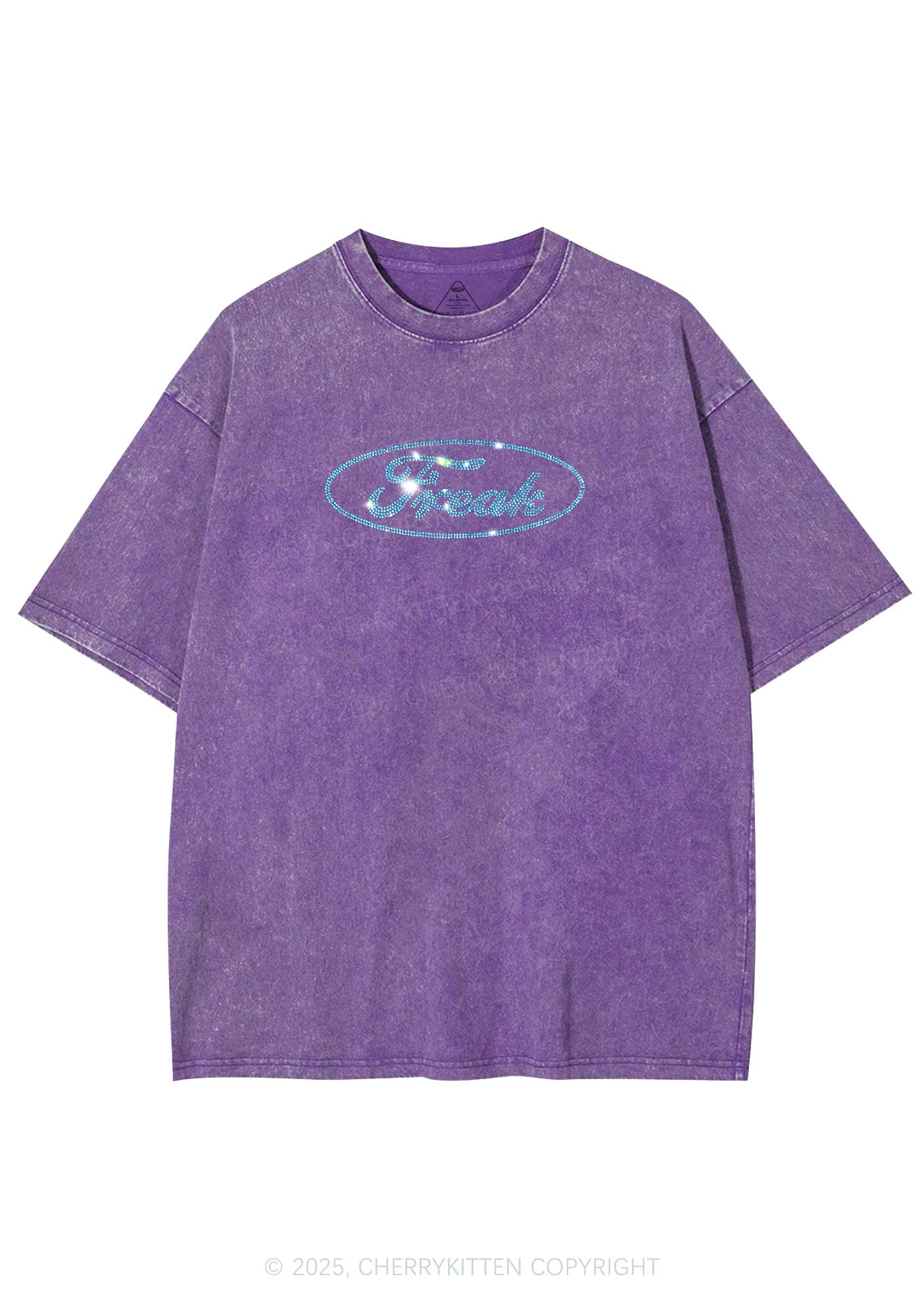 Rhinestone Oval Freak Y2K Shirts Washed Tee Cherrykitten - Image 5