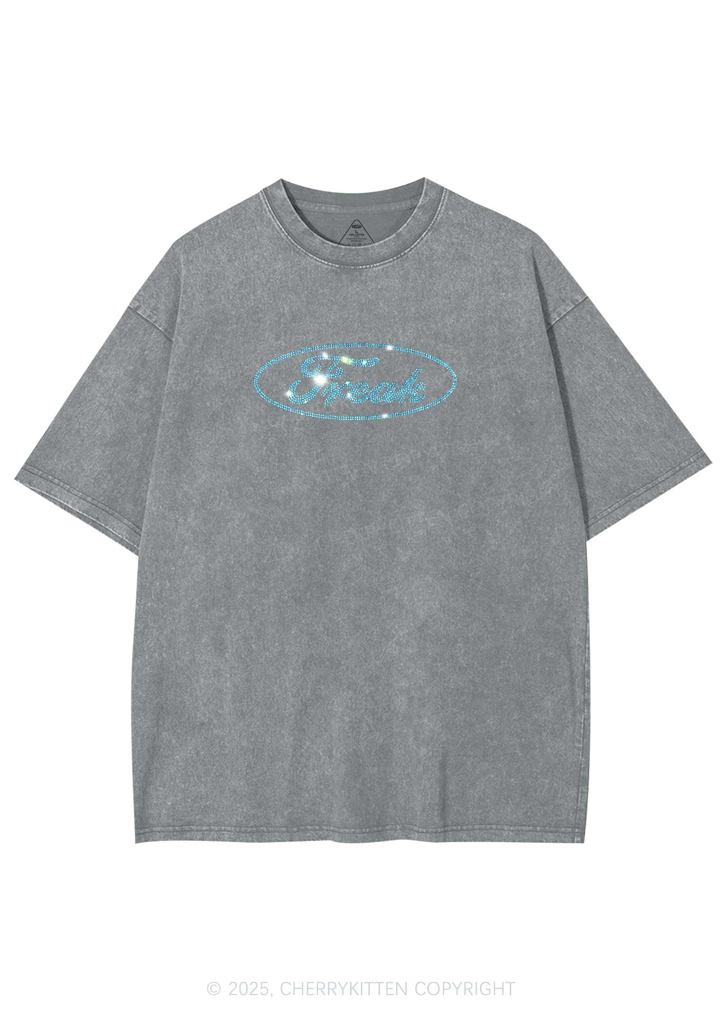 Rhinestone Oval Freak Y2K Shirts Washed Tee Cherrykitten - Image 6